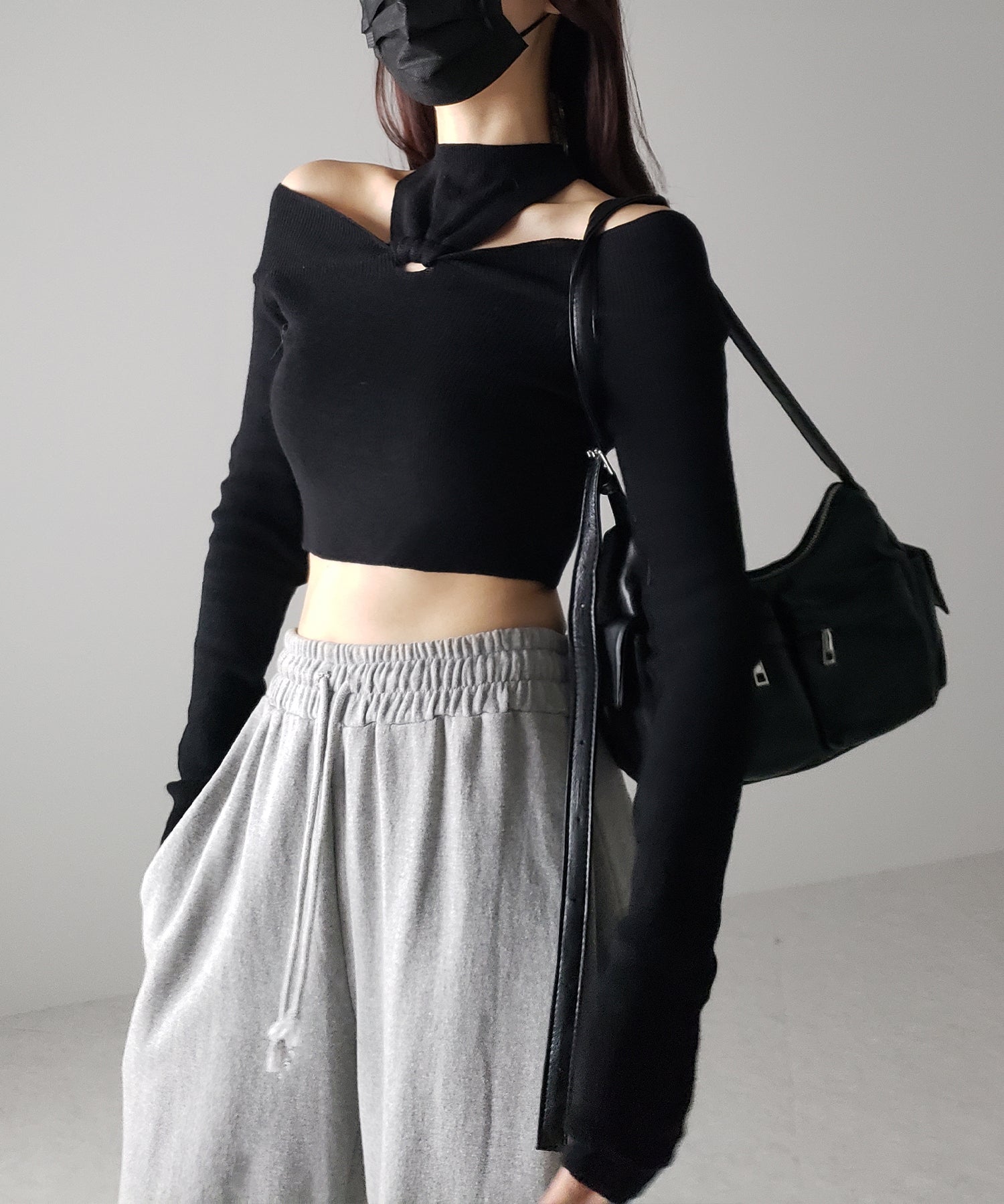 【 3 color 】カットアウトオフショルショートリブニット