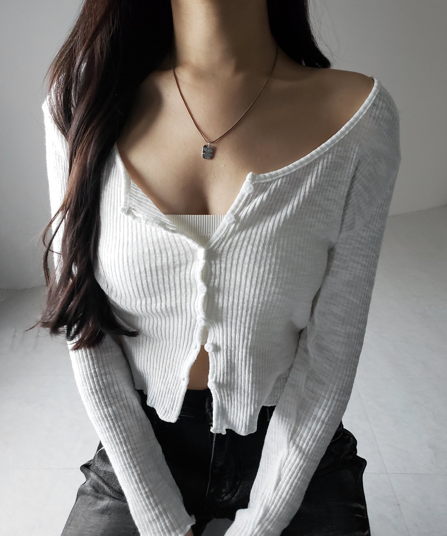 【 2点セット 】レイヤードレースシアーリブカットソーカーディガン / layered lace sheer rib cut and sew cardigan