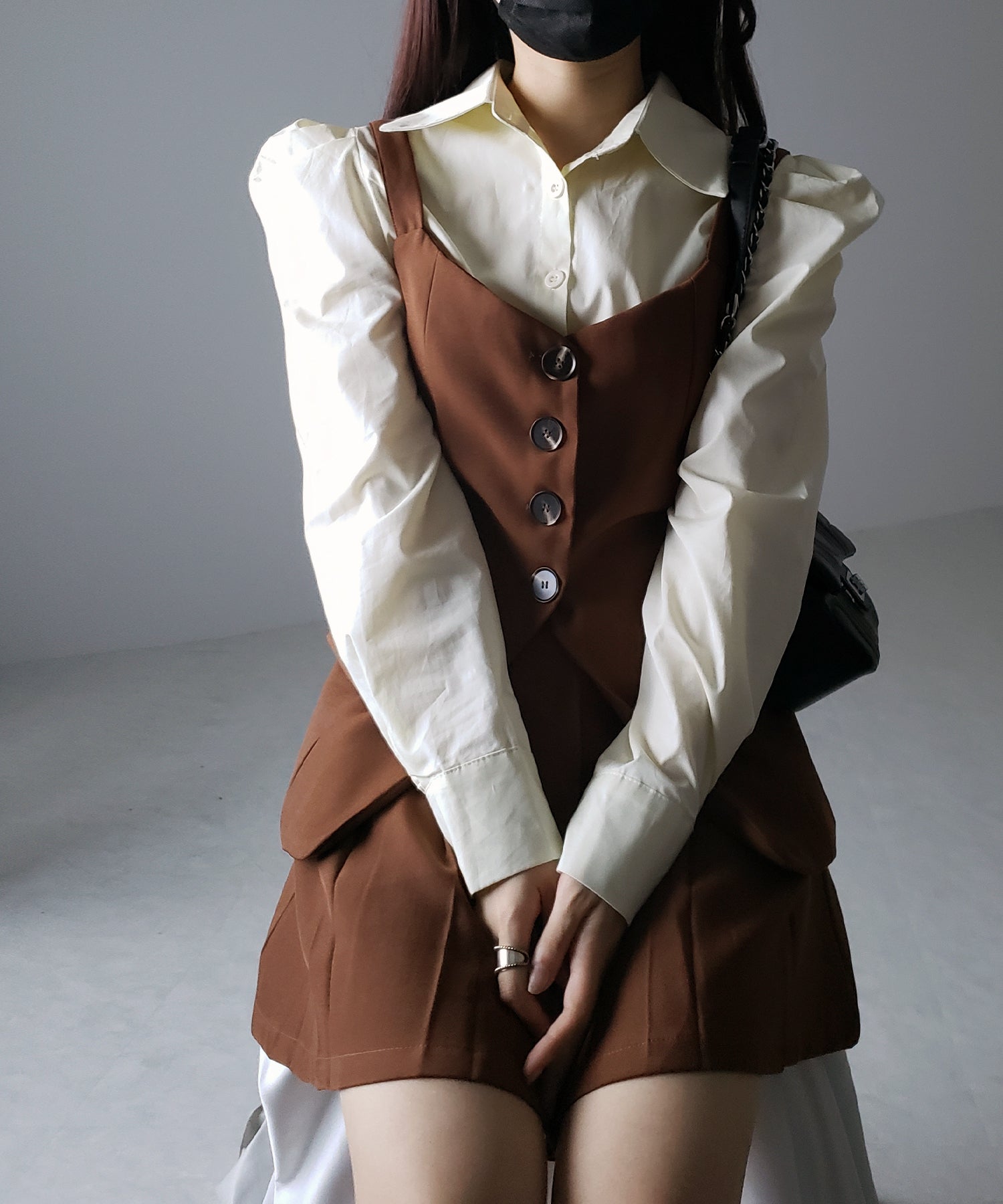 【 3点セットアップ 】ショートシャツ&プリーツミニスカート&キャミビスチェ SET