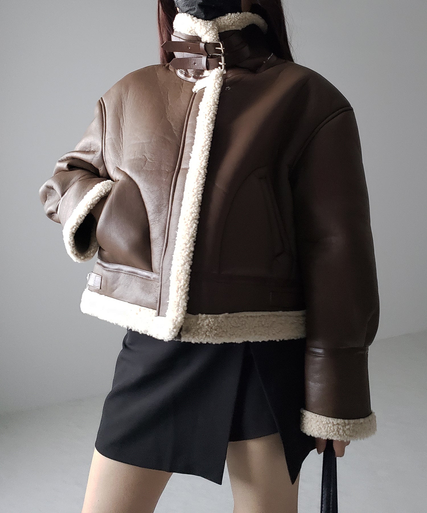 フェイクレザームートンB-3クロップドフライトジャケット