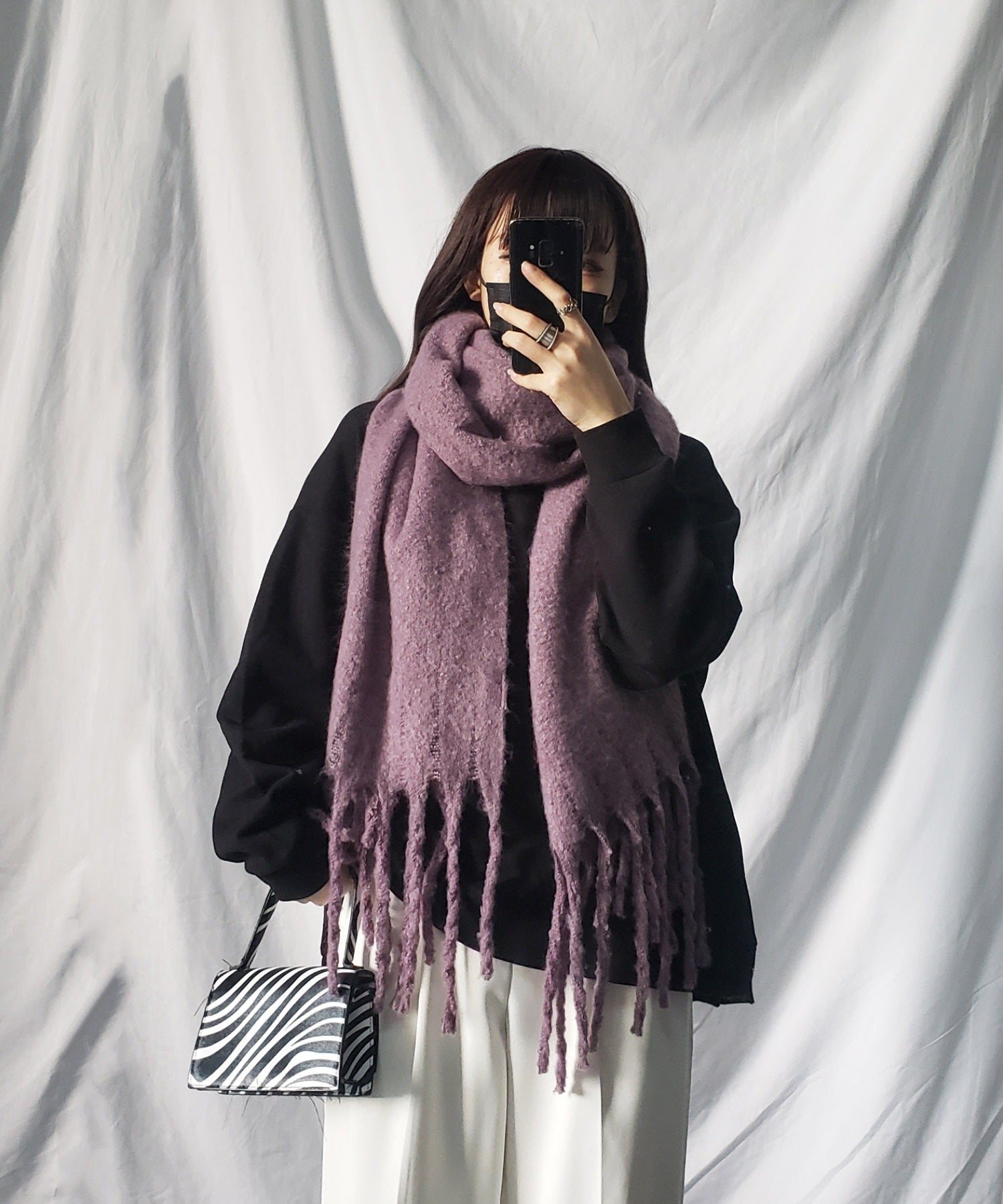 【30色展開 】ふわふわフリンジボリュームマフラー