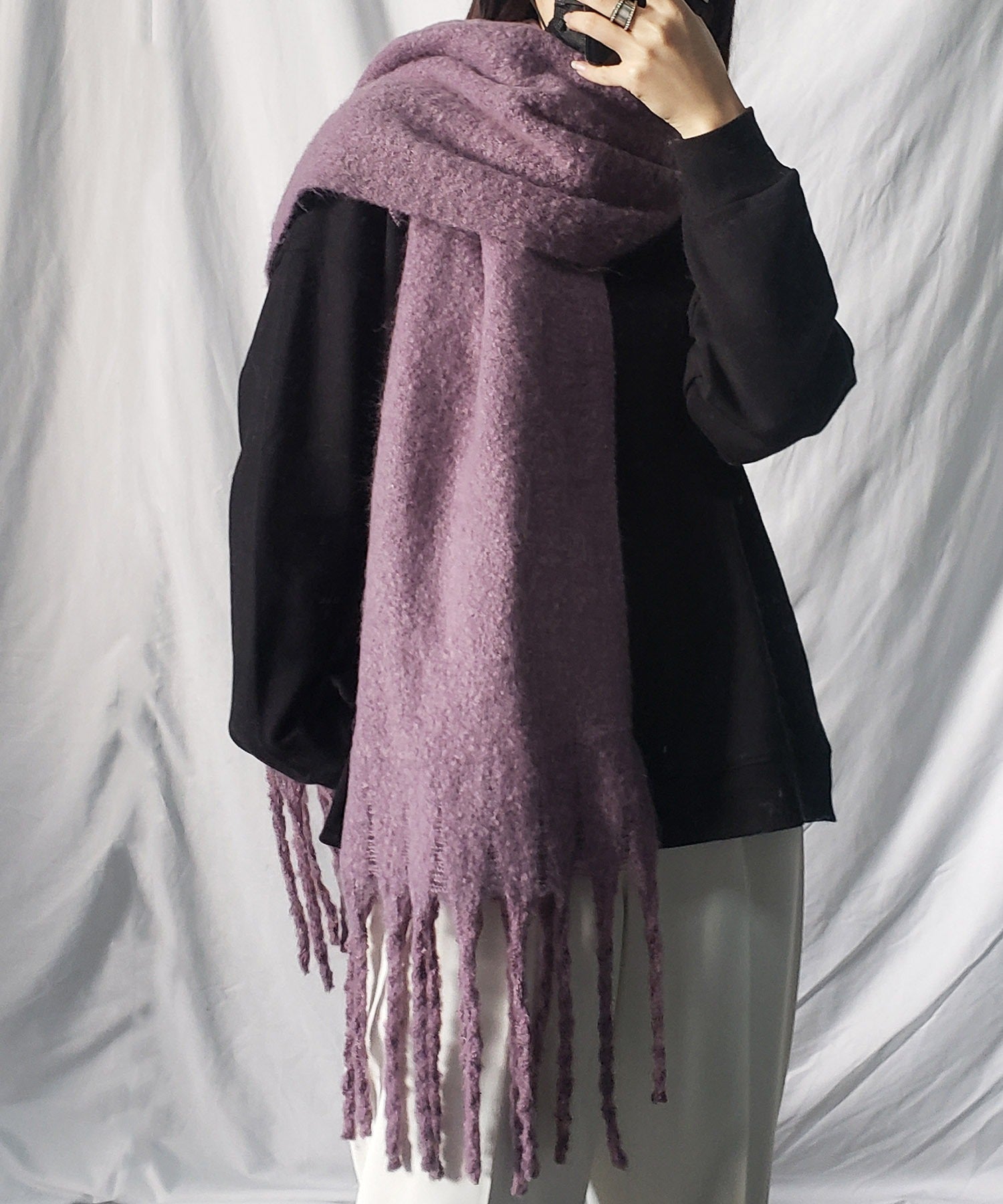 【30色展開 】ふわふわフリンジボリュームマフラー