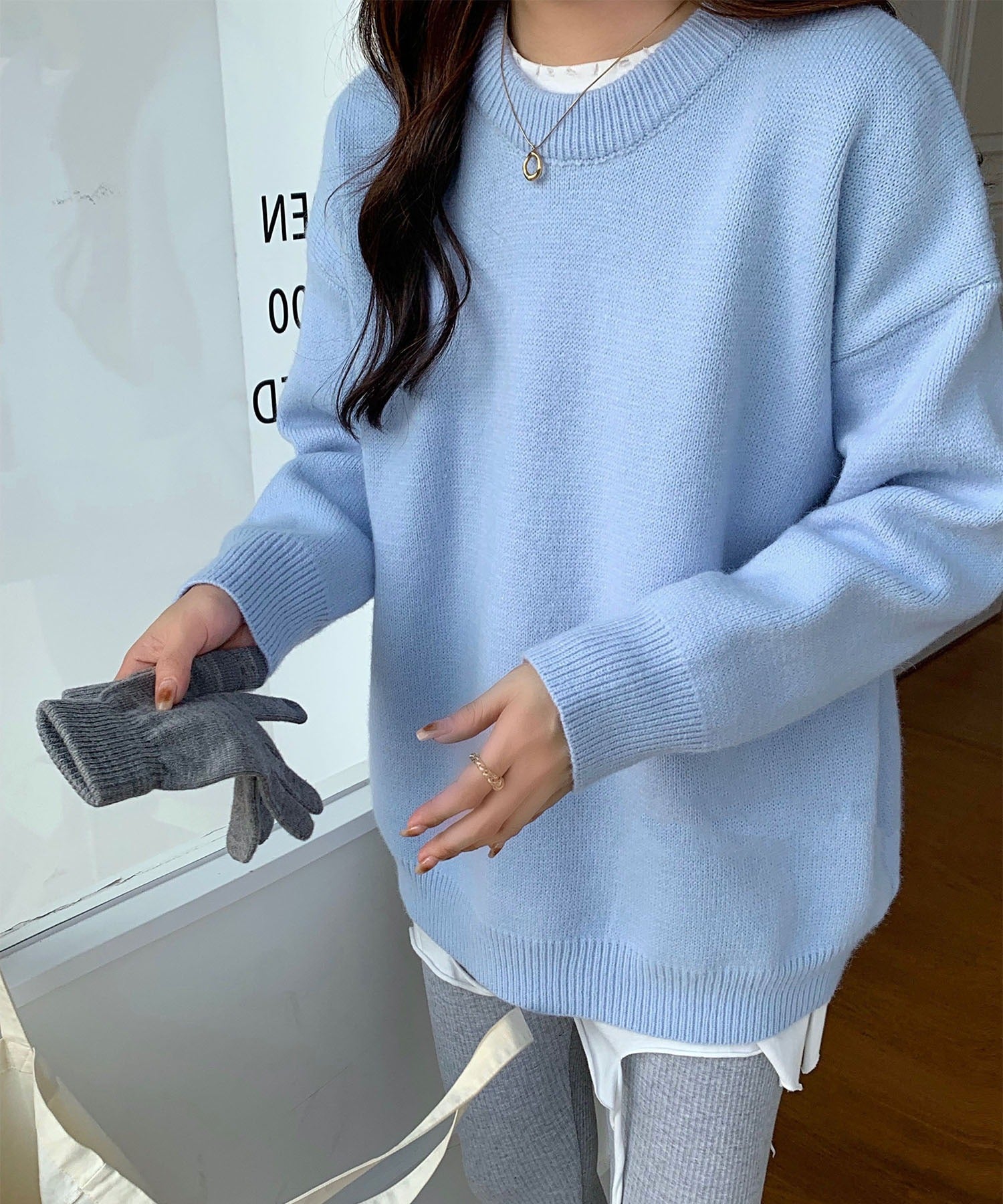 【 新色追加/24色展開 】クルーネックもちもちカラーニットプルオーバー