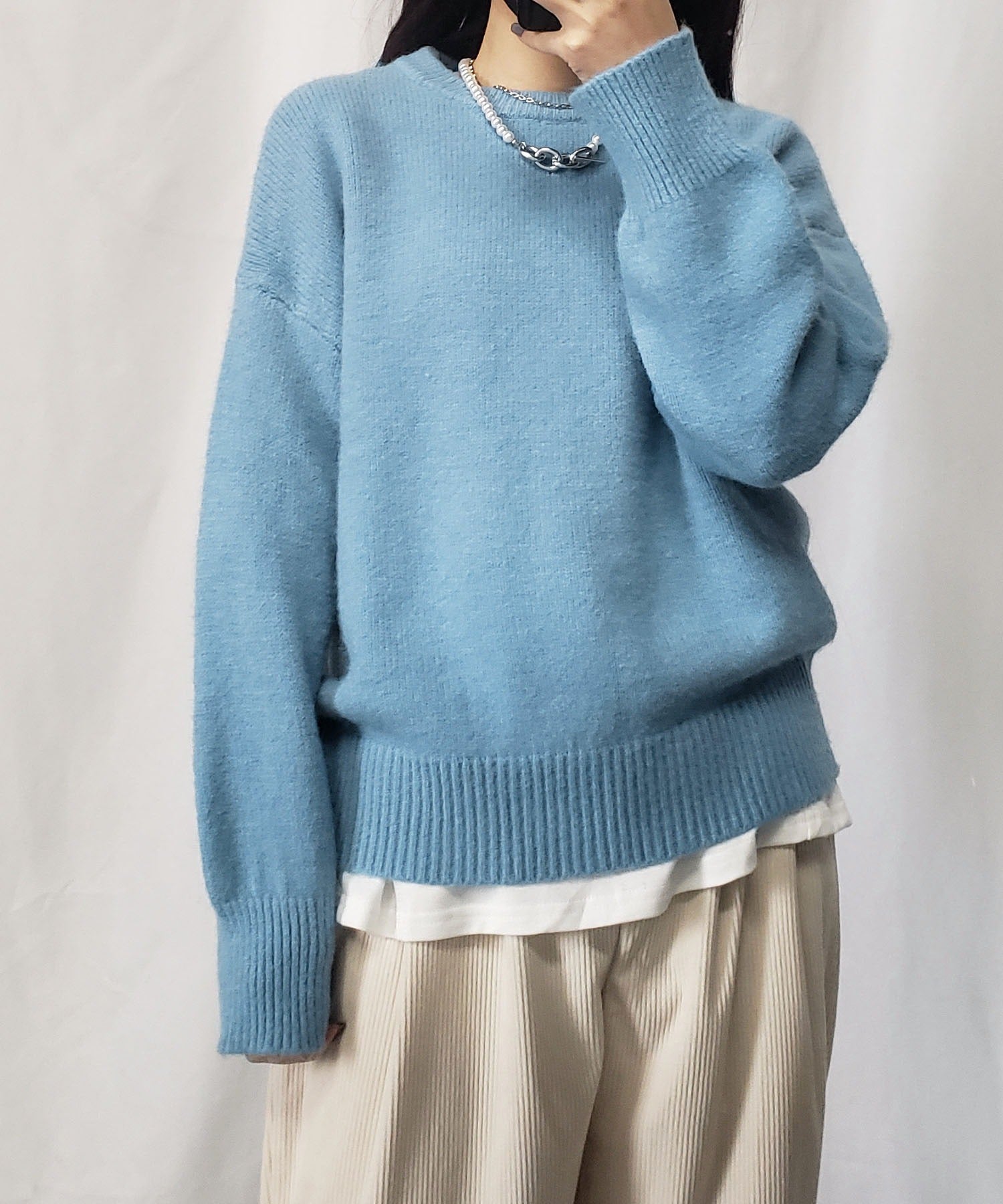 【 新色追加/24色展開 】クルーネックもちもちカラーニットプルオーバー