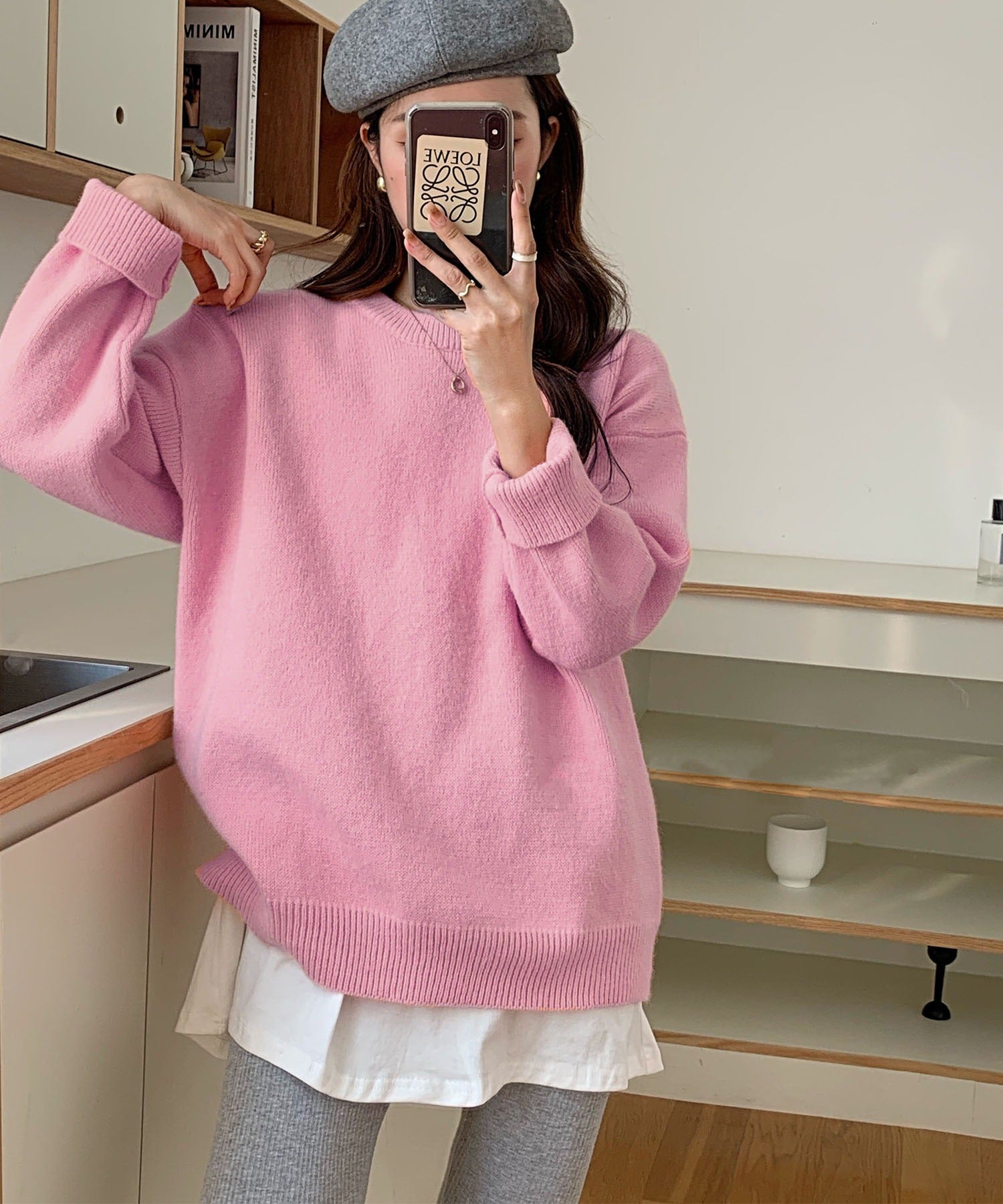 【 新色追加/24色展開 】クルーネックもちもちカラーニットプルオーバー