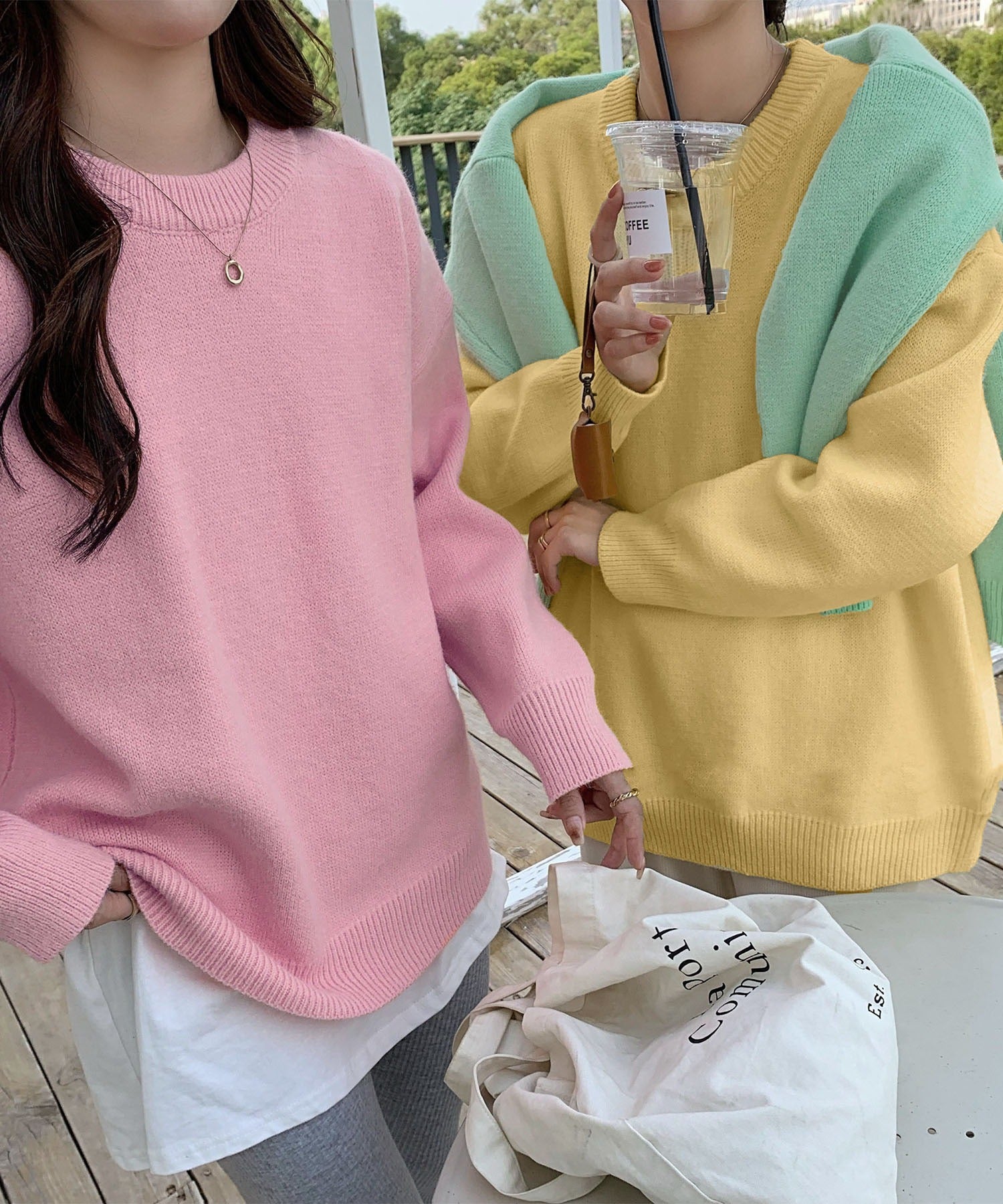 【 新色追加/24色展開 】クルーネックもちもちカラーニットプルオーバー