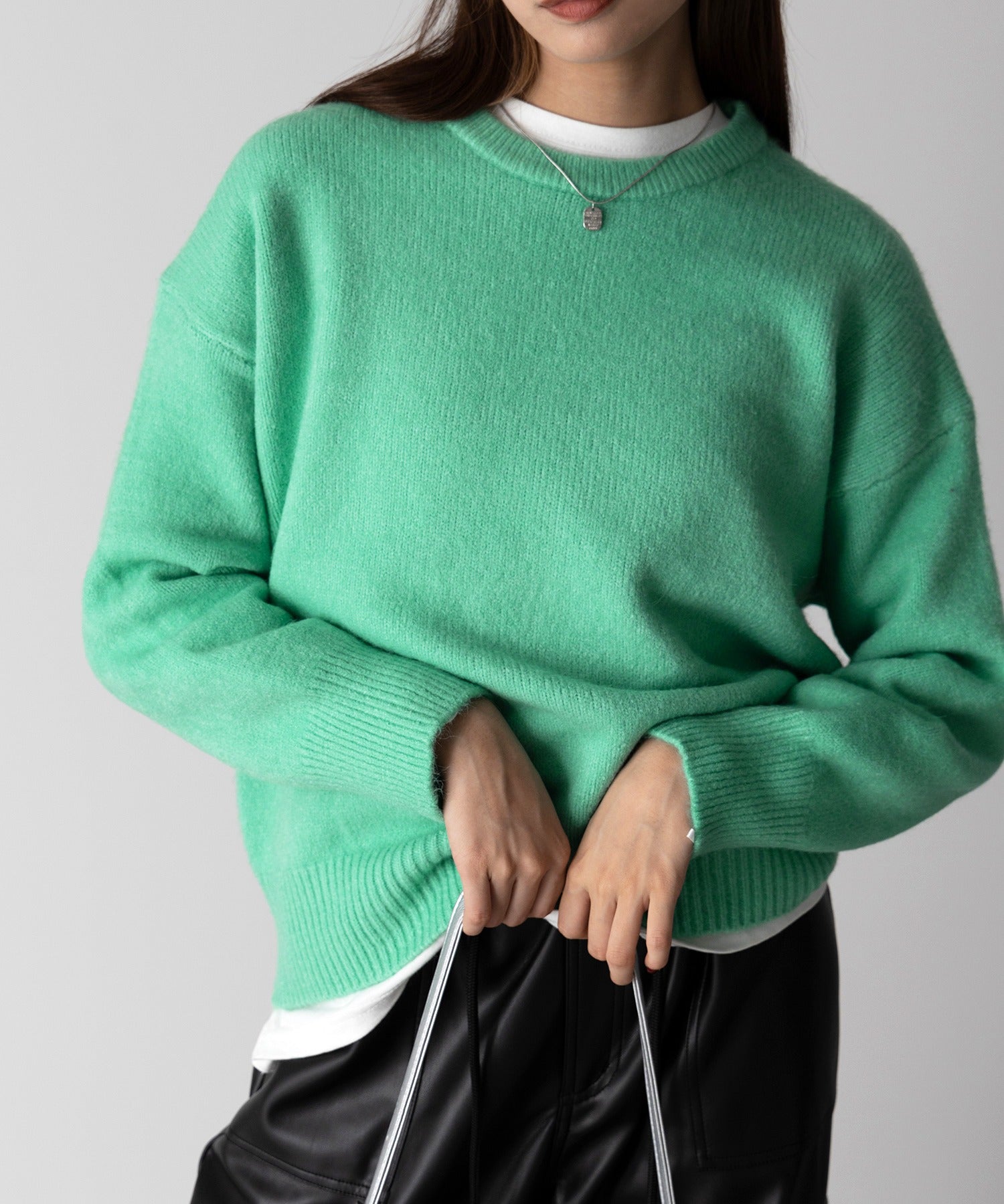 【 新色追加/24色展開 】クルーネックもちもちカラーニットプルオーバー