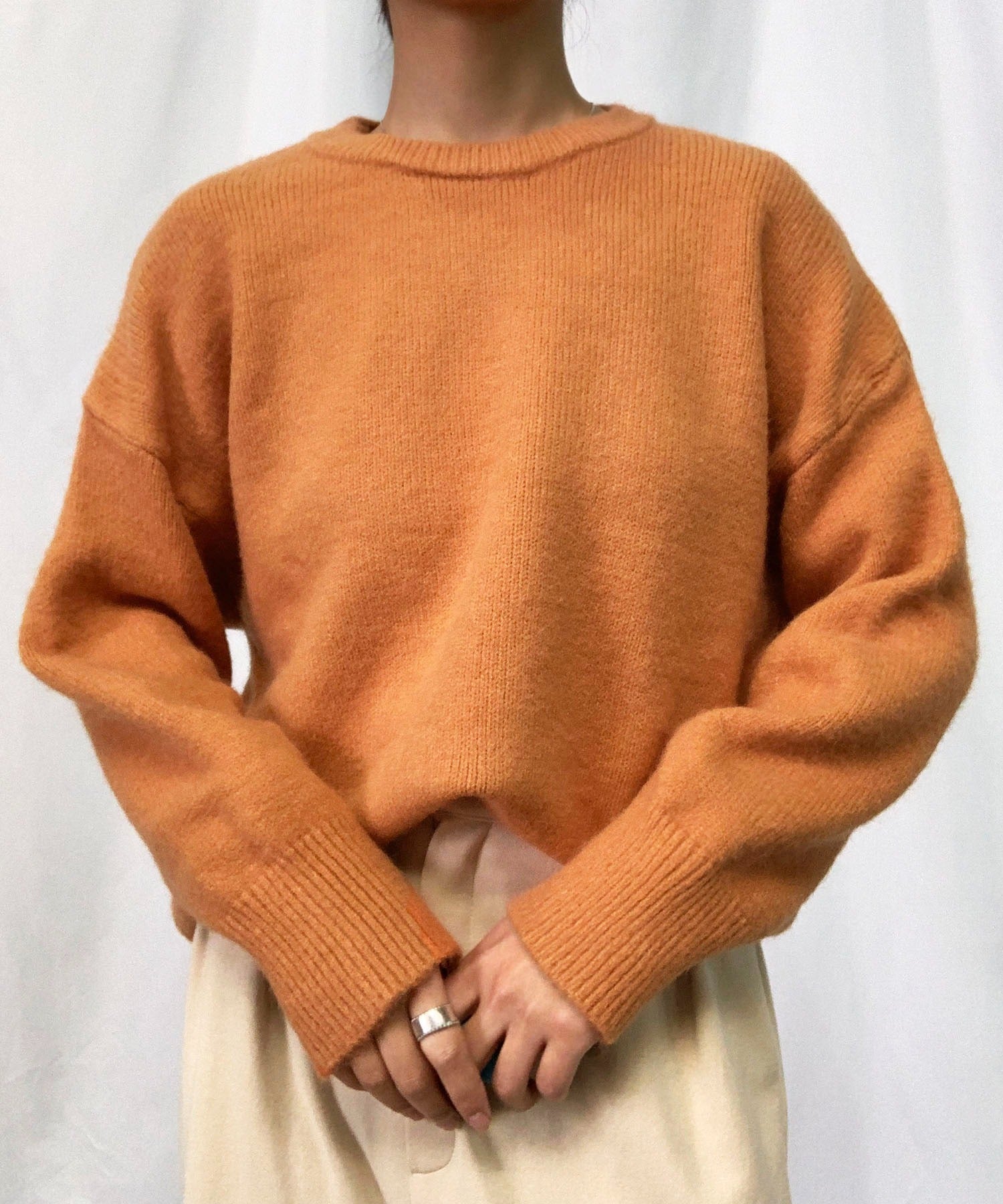 【 新色追加/24色展開 】クルーネックもちもちカラーニットプルオーバー