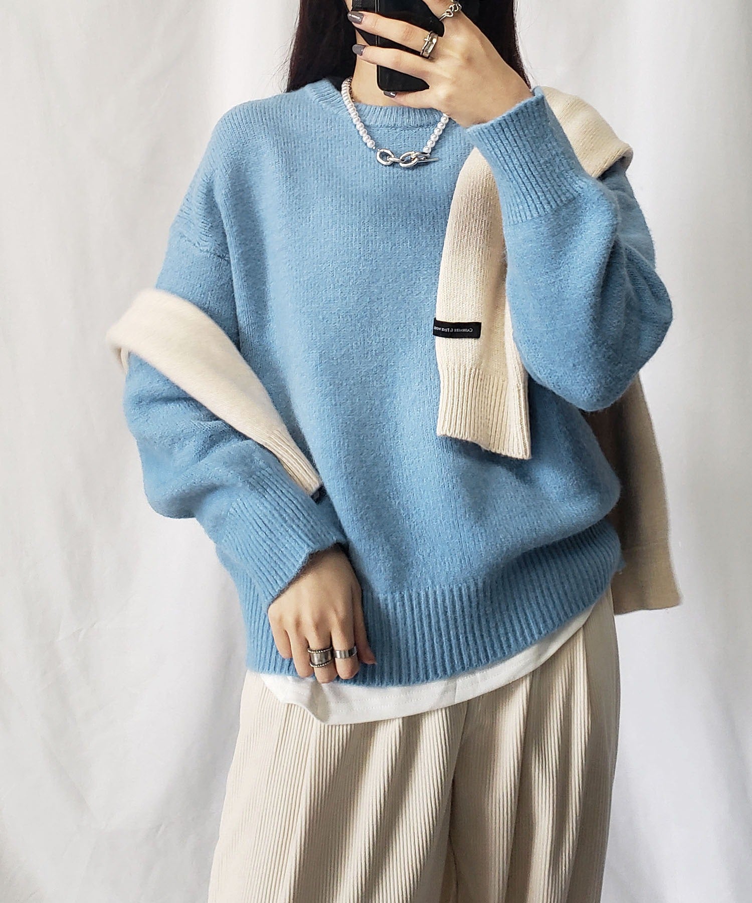 【 新色追加/24色展開 】クルーネックもちもちカラーニットプルオーバー