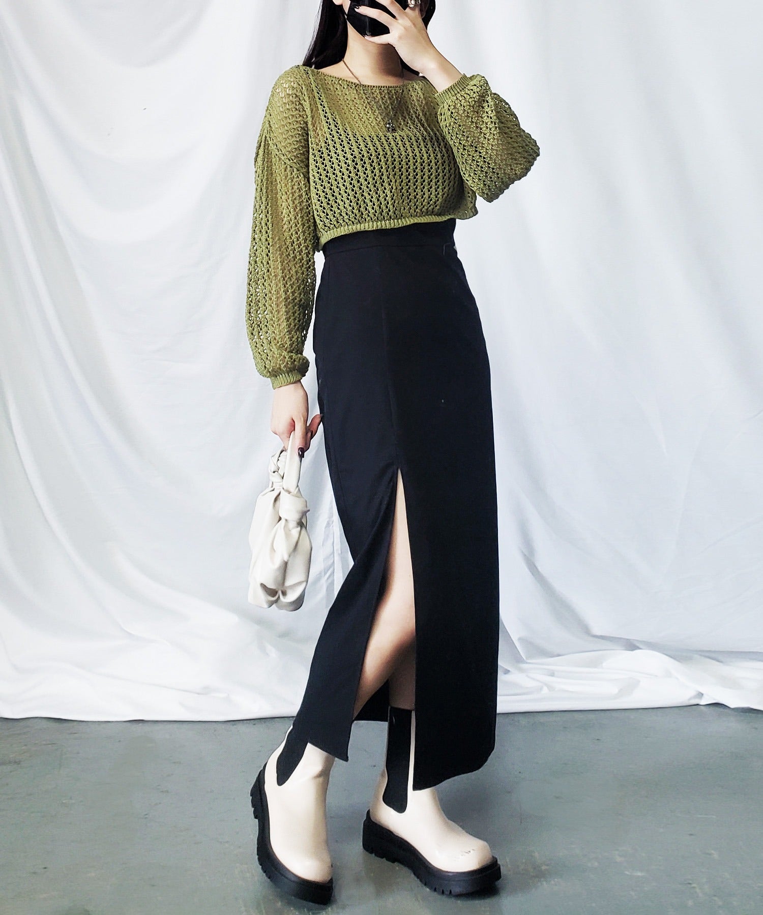 【 7color 】ショート丈メッシュクロシェ透かし編みニット