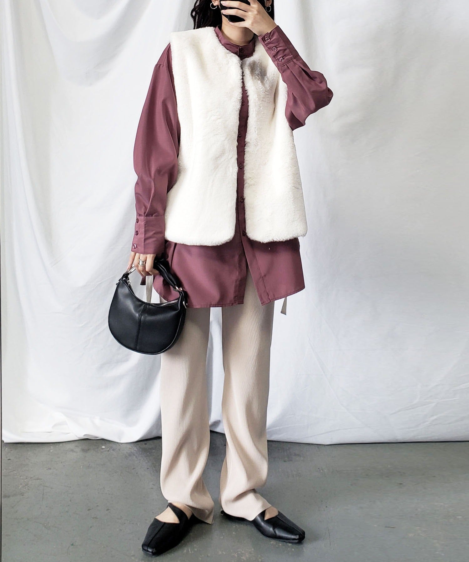 スムースタッチサイドスリットフェイクファーベスト