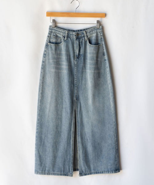 【 選べる4size/2color 】センタースリットハイウエストウォッシュデニムスカート