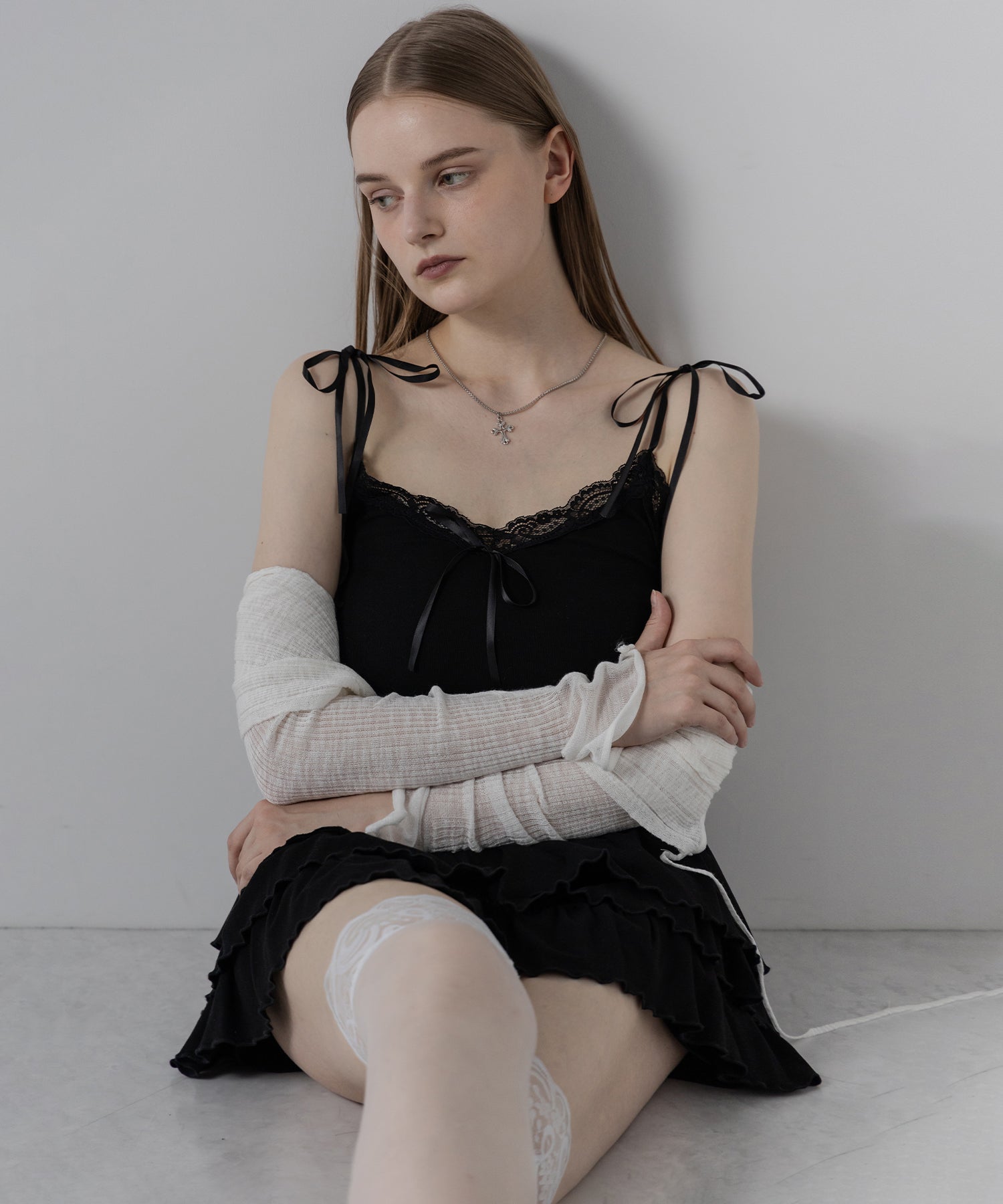 3サテンリボンレースリブキャミソール / three satin ribbon lace lib camisole