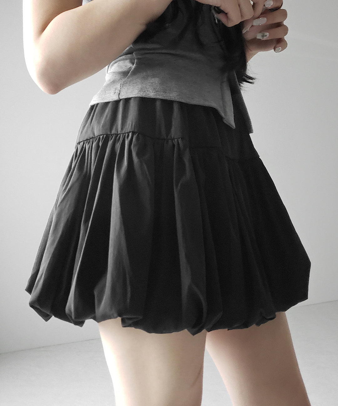 【 2color /インパン裏地付き 】ティアードコットンバルーンミニスカート / tiered cotton balloon mini skirt