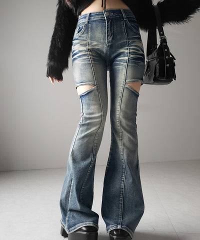 カットアウトヴィンテージストレッチフレアデニム / cutout vintage stretch flare denim