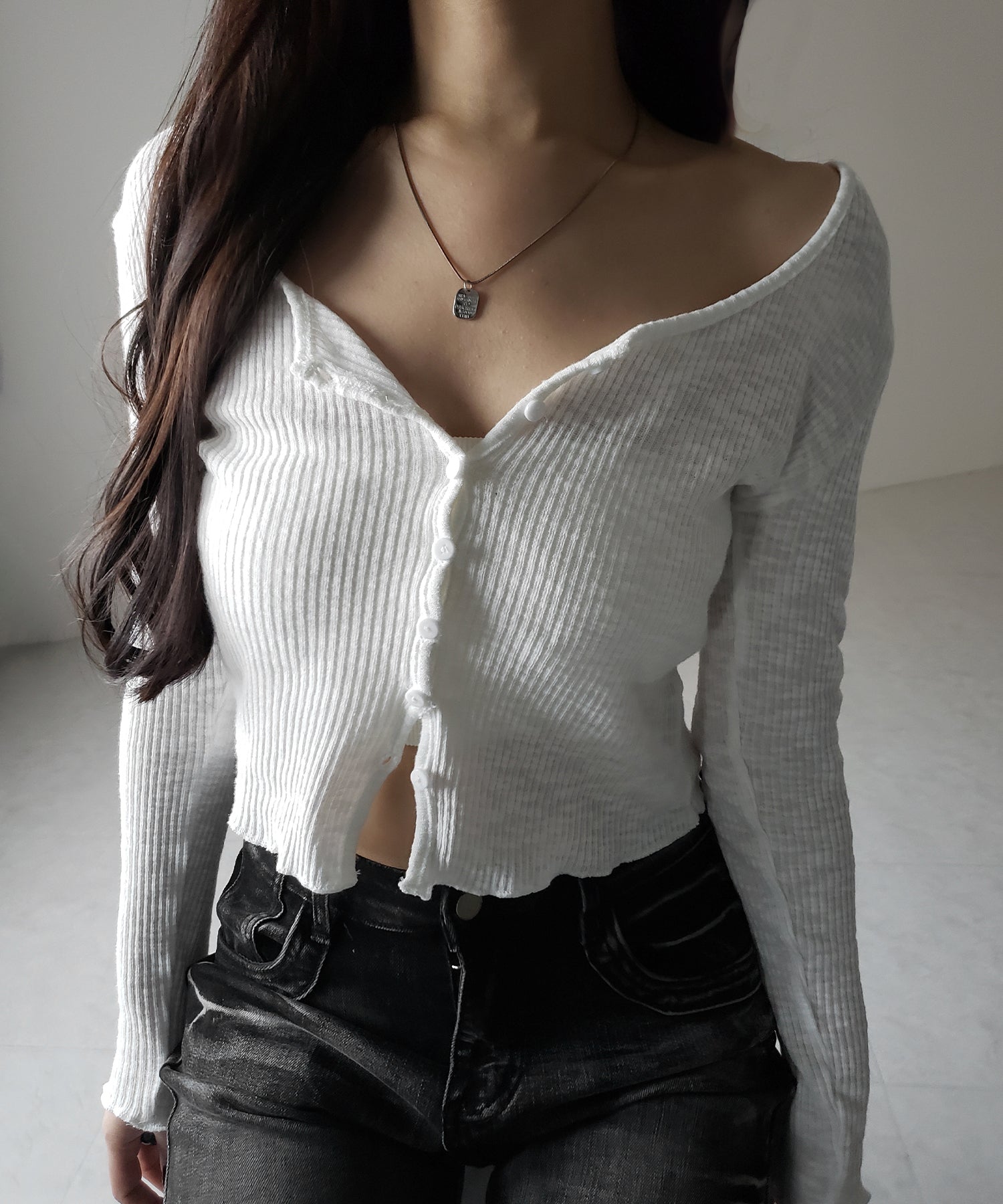 【 2点セット 】レイヤードレースシアーリブカットソーカーディガン / layered lace sheer rib cut and sew cardigan