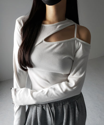 ショルダーカットアウトストラップリブトップス / shoulder cutout strap lib tops