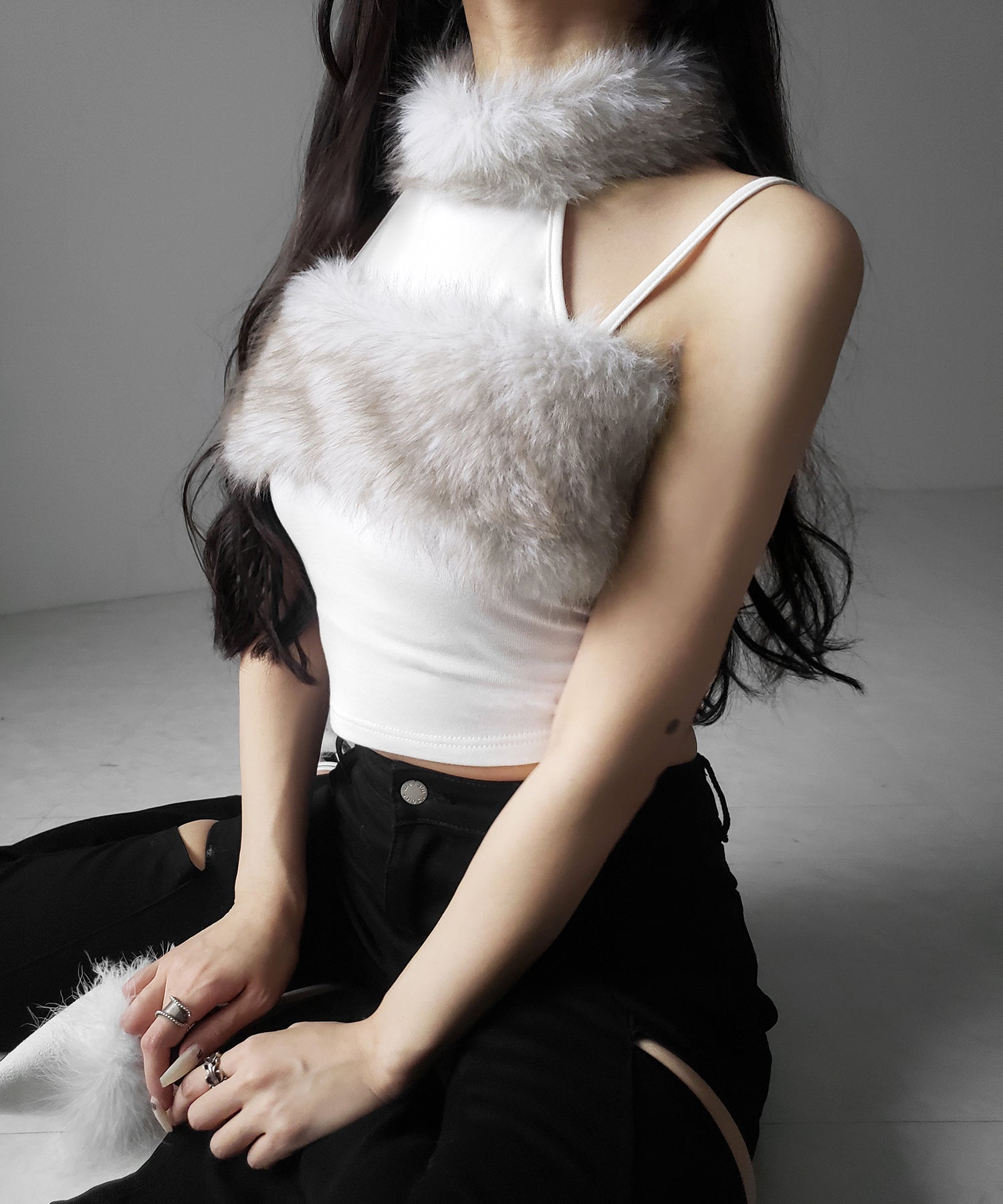 ファードッキングストラップトップス / fur docking strap tops