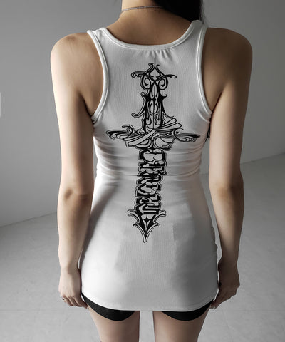 グランジロゴバッククロスタンクトップミニワンピ / grunge logo back cross tanktop mini onepiece