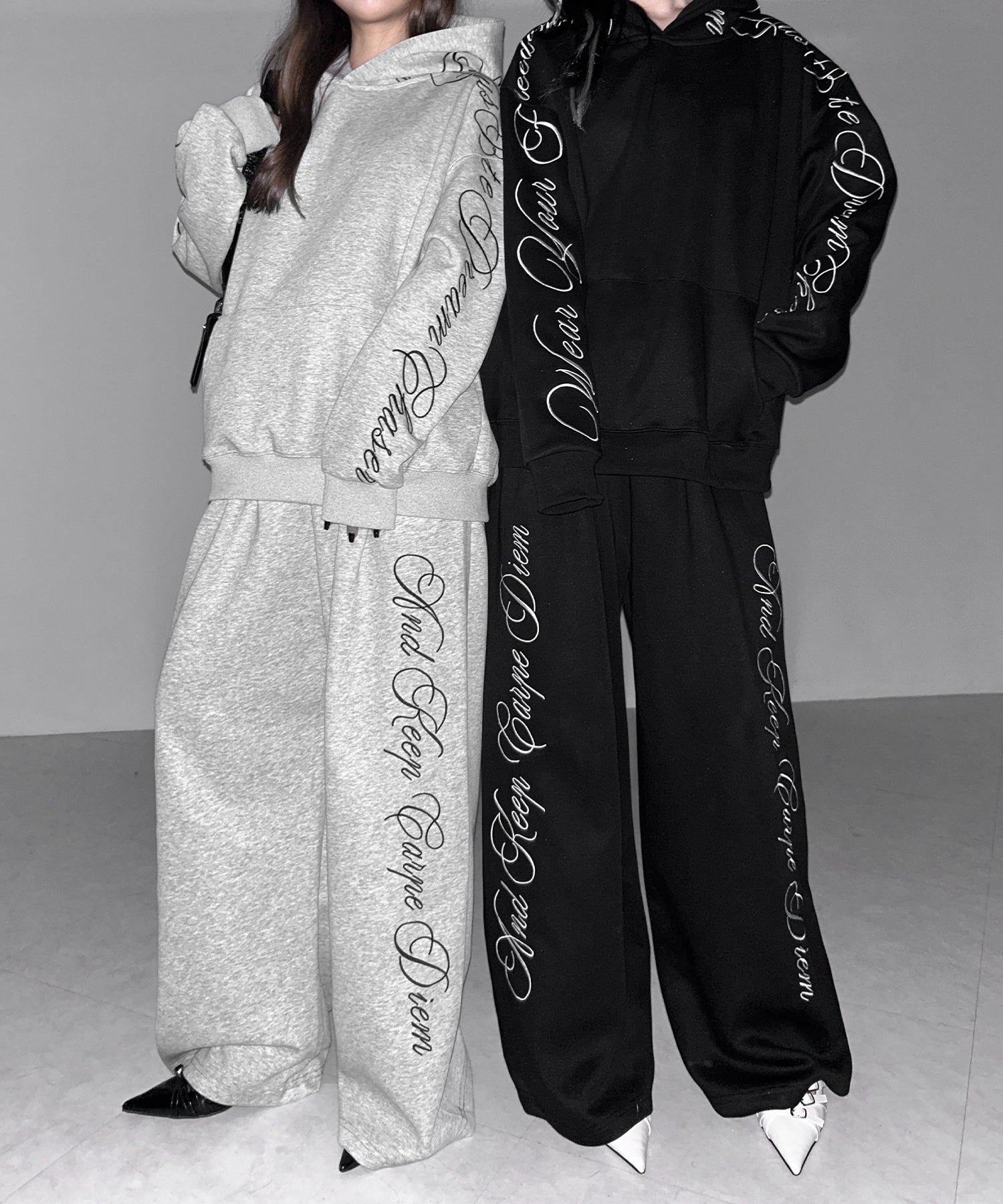 レタリングロゴ刺繍ワイドスウェットパンツ / lettering logo embroidery wide sweatpants