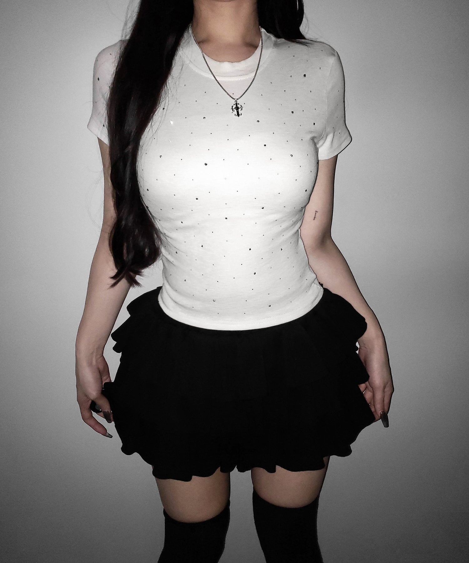 ラインストーン半袖タイトTシャツ / Rhinestone short sleeve tight T-shirt