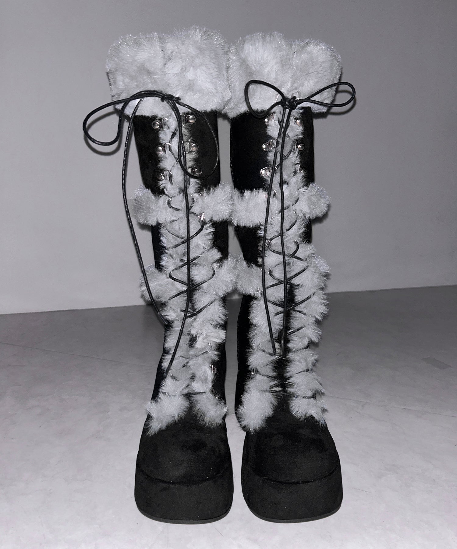 厚底レースアップムートンロングブーツ / platform laceup mouton long boots