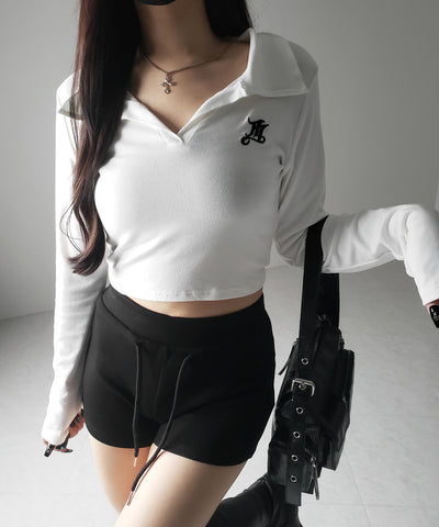 M LOGO スキッパーショートTシャツ / M LOGO skipper neck short T-shirt