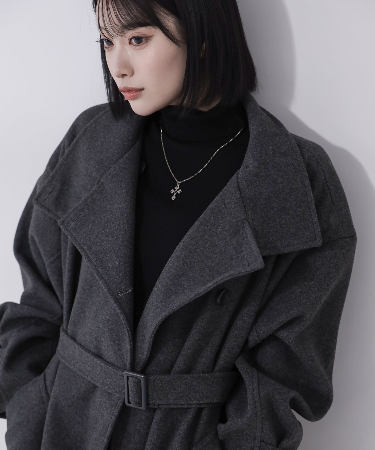 【 ウエストマークベルトSET 】2WAY スタンドカラーレディメルトントレンチロングコート / 2WAY stand collar lady melton trench long coat