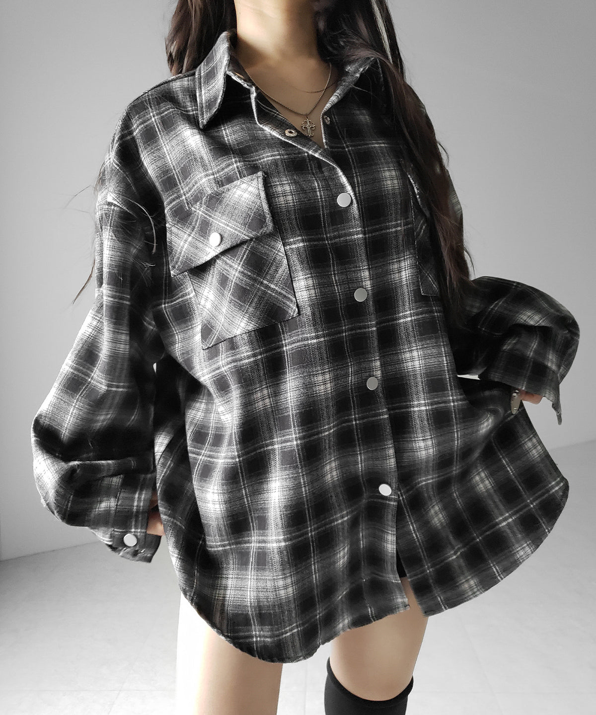 ブラックチェックオーバーフランネルシャツ / black check over flannel shirts