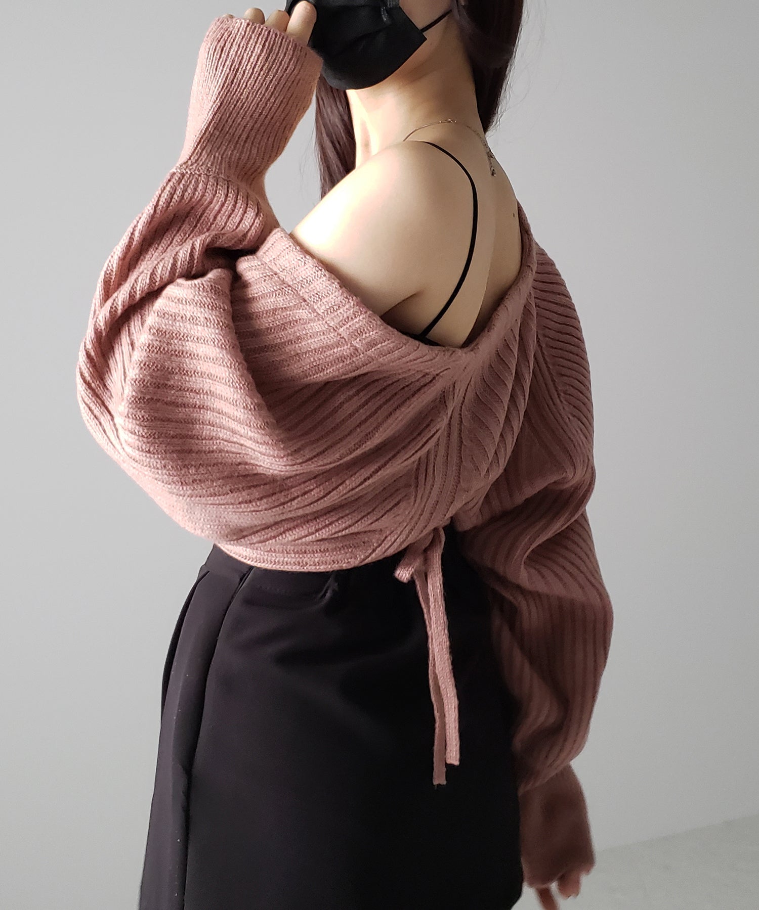【 9color 】2WAYリボンモヘアライクショートリブニットカーデ