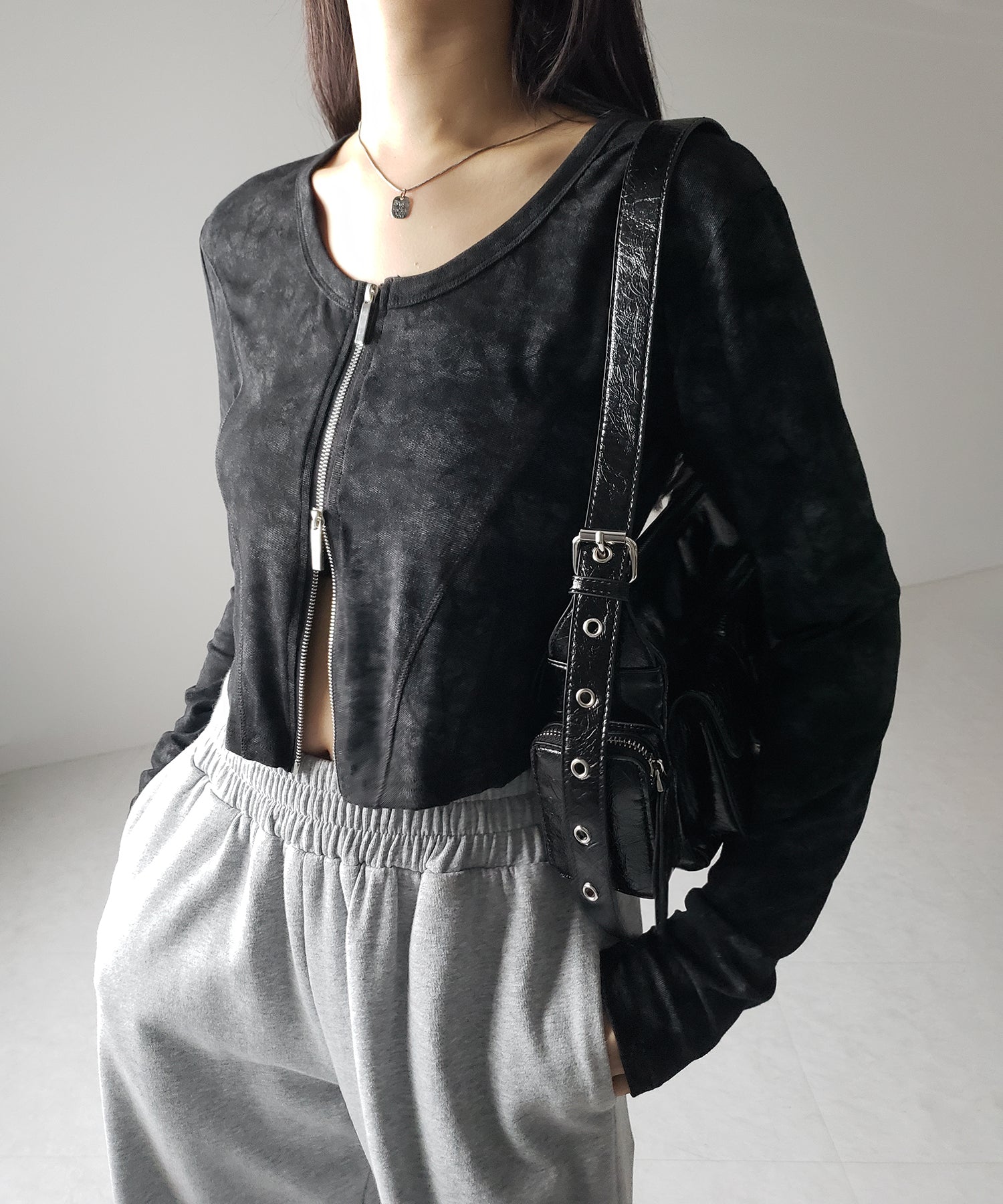 【 2color 】ダブルジップヴィンテージカットソーカーディガン / double zip vintage cut sew cardigan