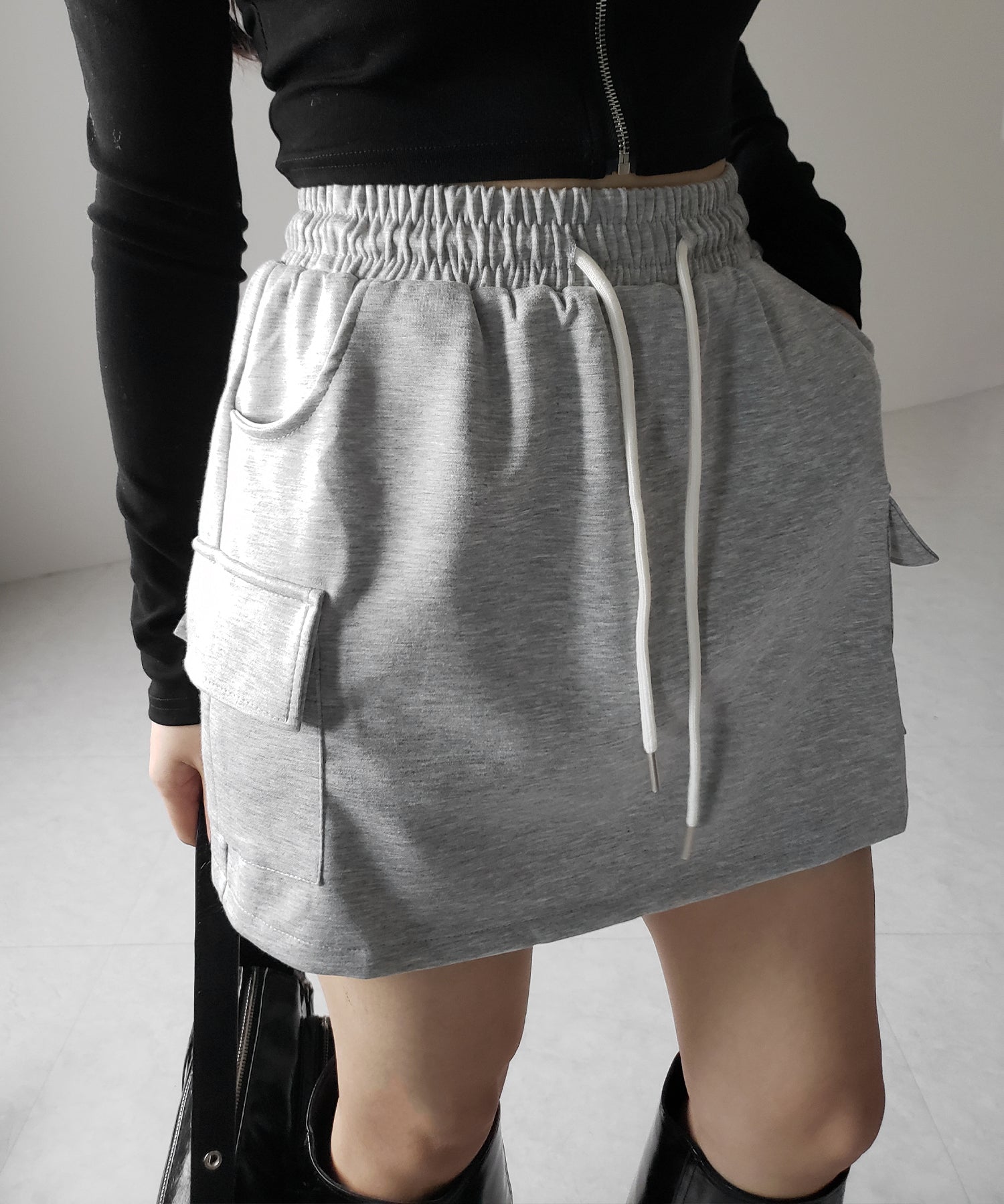 【 インナーパンツ裏地付 】ハイウエストスウェットミニスカート / high waist sweat mini skirt
