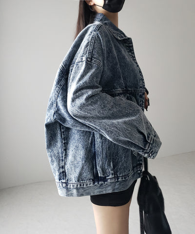 【 デニムセットアップ着用可能 】ヴィンテージケミカルブリーチボーイフレンドデニムジャケット / vintage chemical bleach boyfriend denim jacket