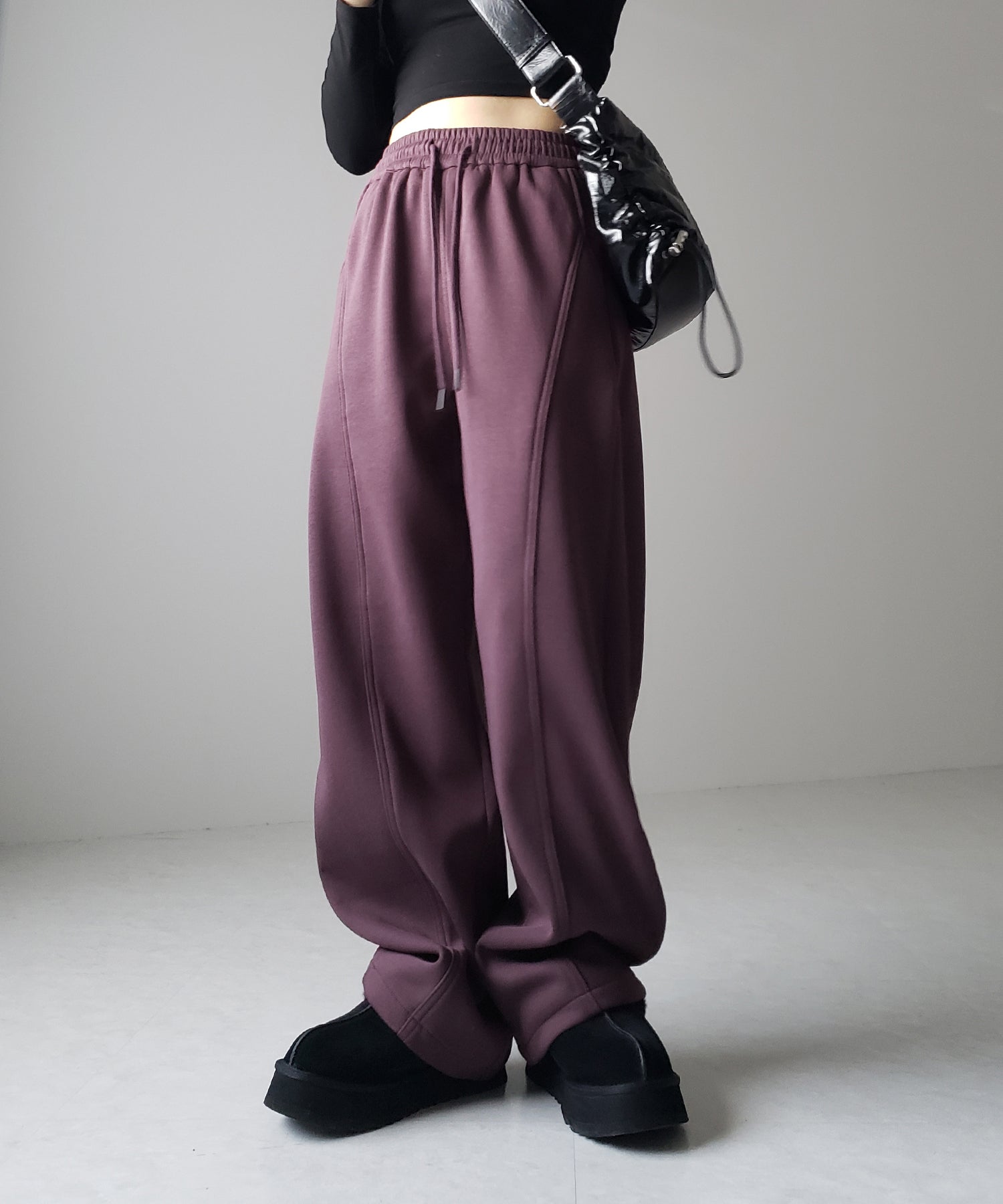 【 裏起毛 】カーブラインサイドタックワイドスウェットパンツ