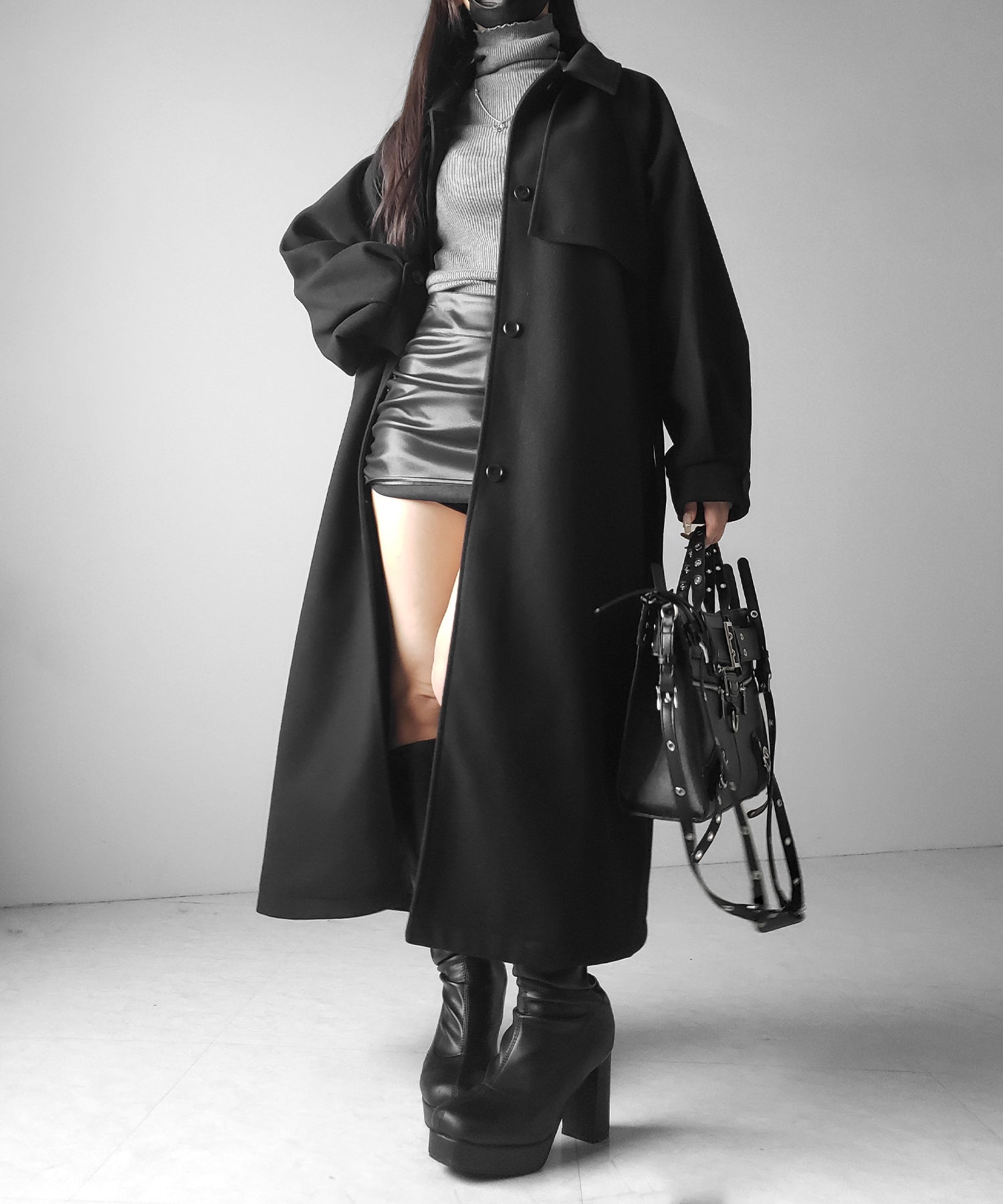【 ウエストマークベルトSET 】2WAY ステンカラーレディメルトンロングコート / 2WAY soutien collar lady melton long coat