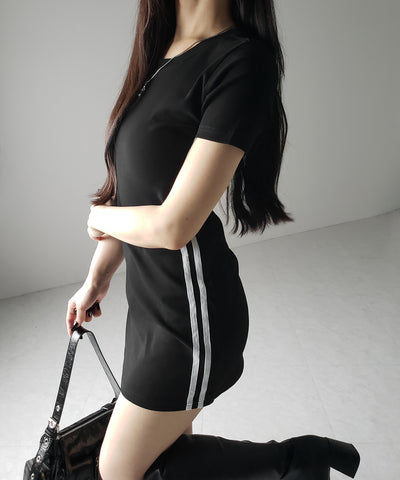 半袖サイドラインタイトミニワンピース / short sleeve side line tight mini onepiece