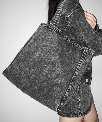 ヴィンテージケミカルブリーチビッグスクエアデニムトートバッグ / vintage chemical bleach big square denim tote bag