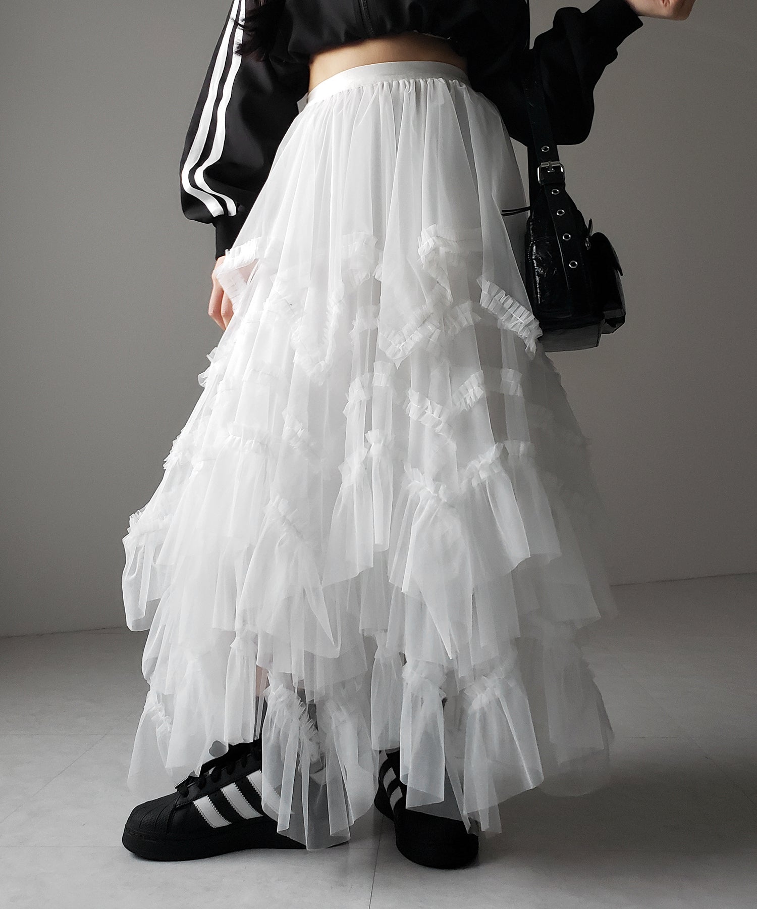 レイヤードボリュームフリルチュールスカート / layered volume frill tulle skirt