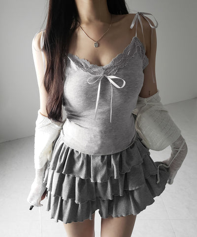 3サテンリボンレースリブキャミソール / three satin ribbon lace lib camisole