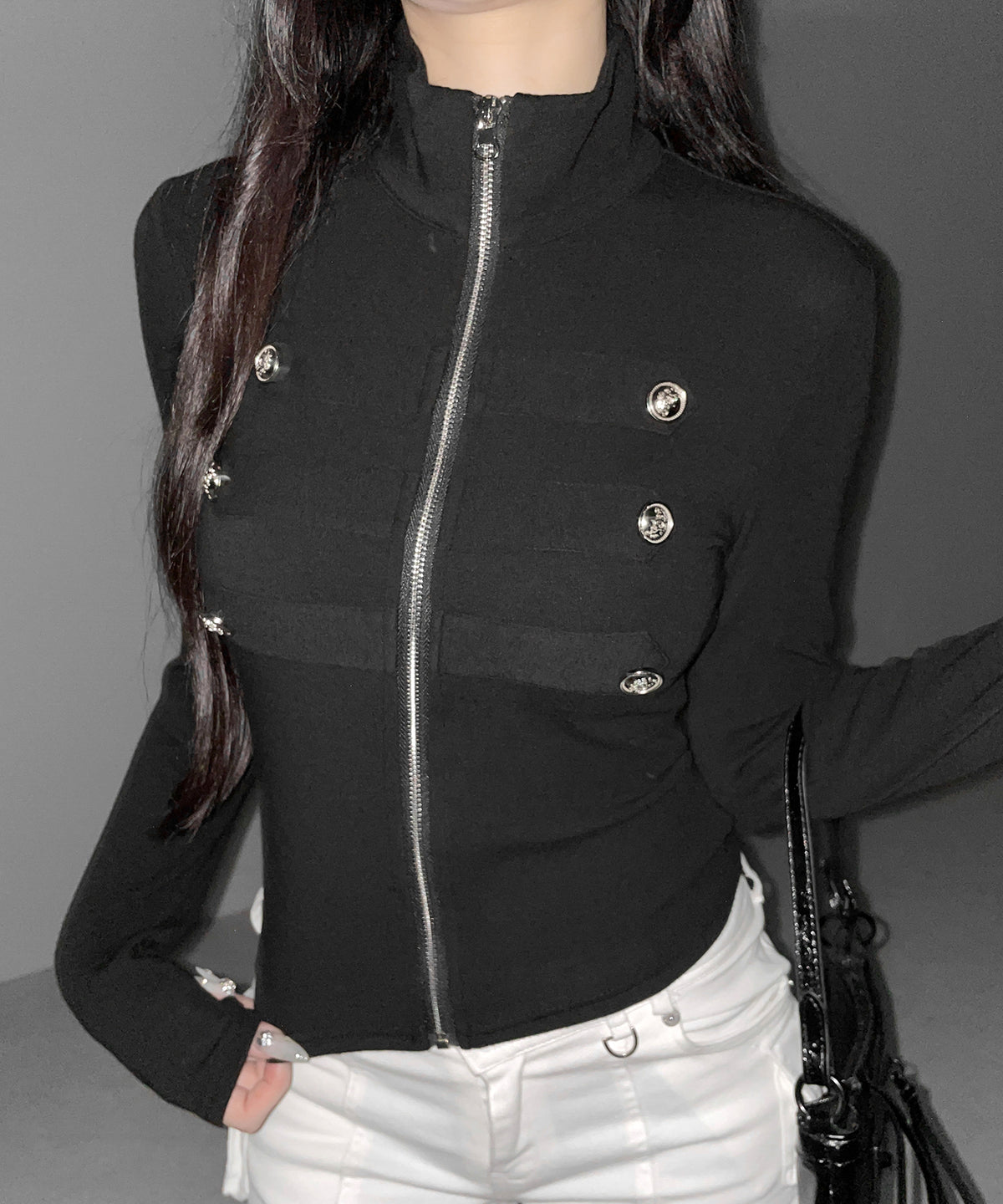 ナポレオンスタンドネックジップアップトップス / napoleon standneck zipup tops