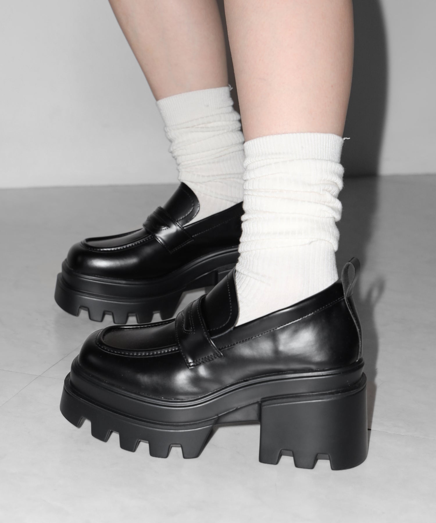 厚底チャンキーヒールコインローファー/platform chunky heel coin loafers