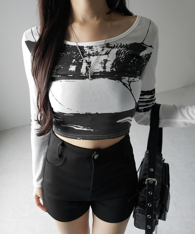 ヴィンテージプリントショートリブTシャツ / vintage print short lib t-shirt