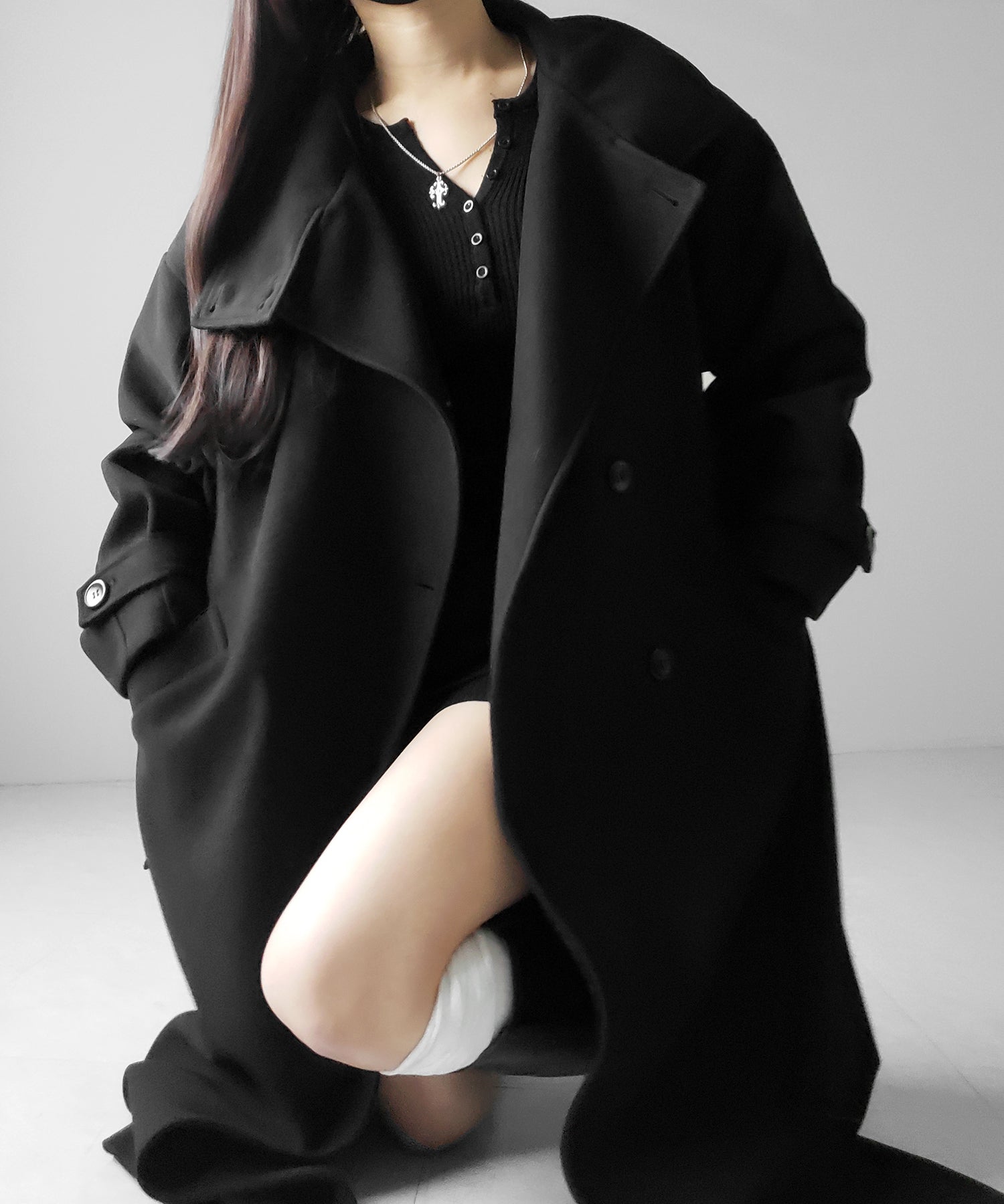 【 ウエストマークベルトSET 】2WAY スタンドカラーレディメルトントレンチロングコート / 2WAY stand collar lady melton trench long coat