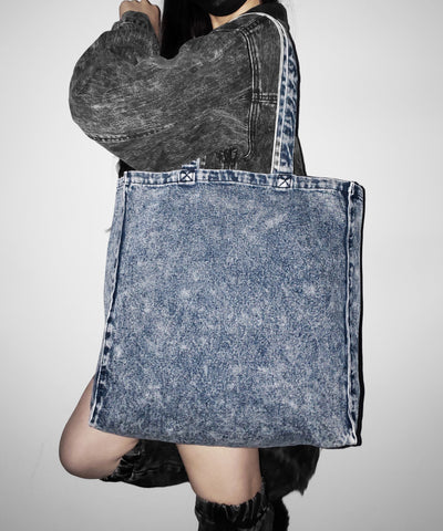 ヴィンテージケミカルブリーチビッグスクエアデニムトートバッグ / vintage chemical bleach big square denim tote bag