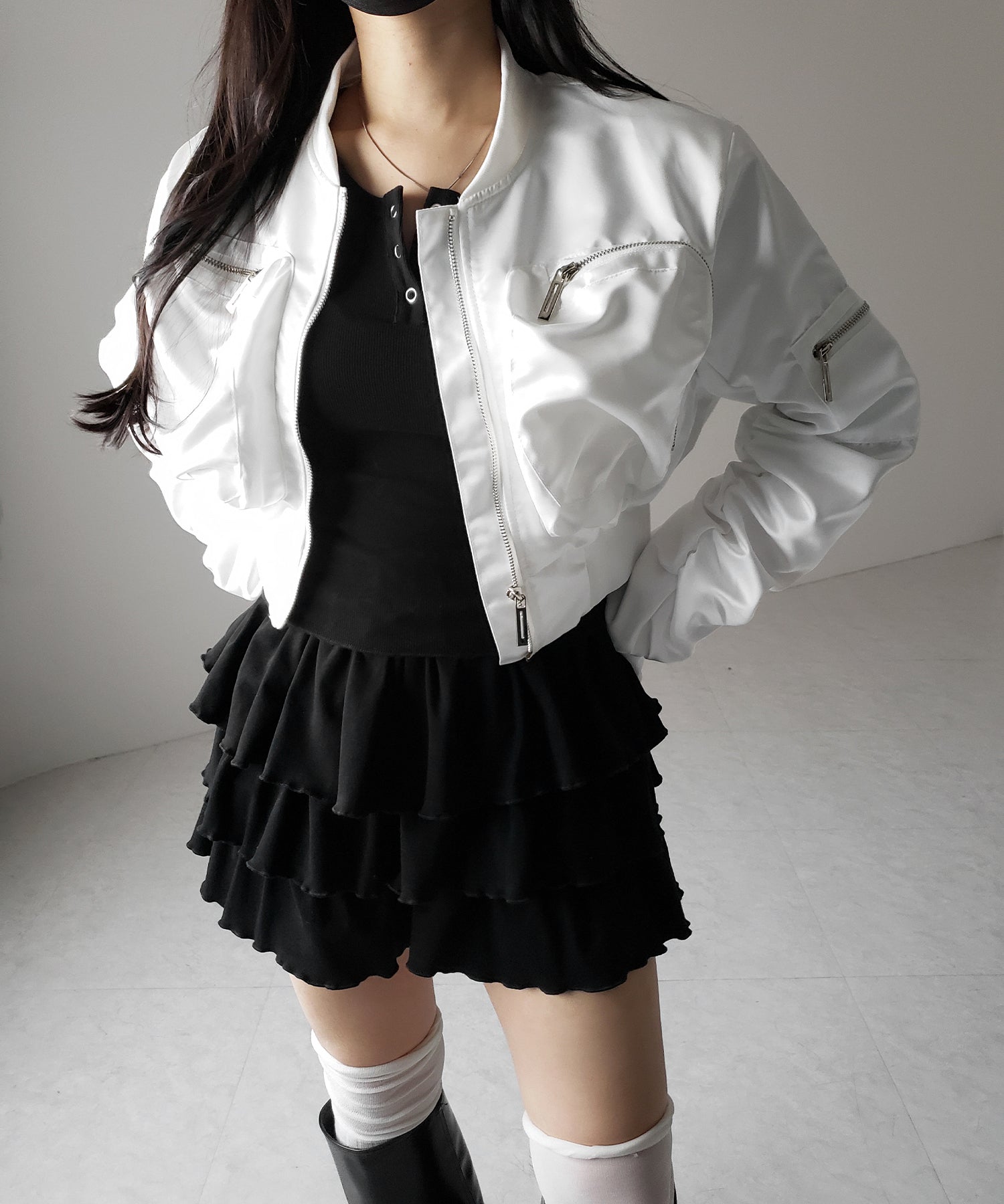 【 新色ピンク追加!4color 】3段フリルカットソーミニスカパン / 3 frill cutsew mini skirt pants