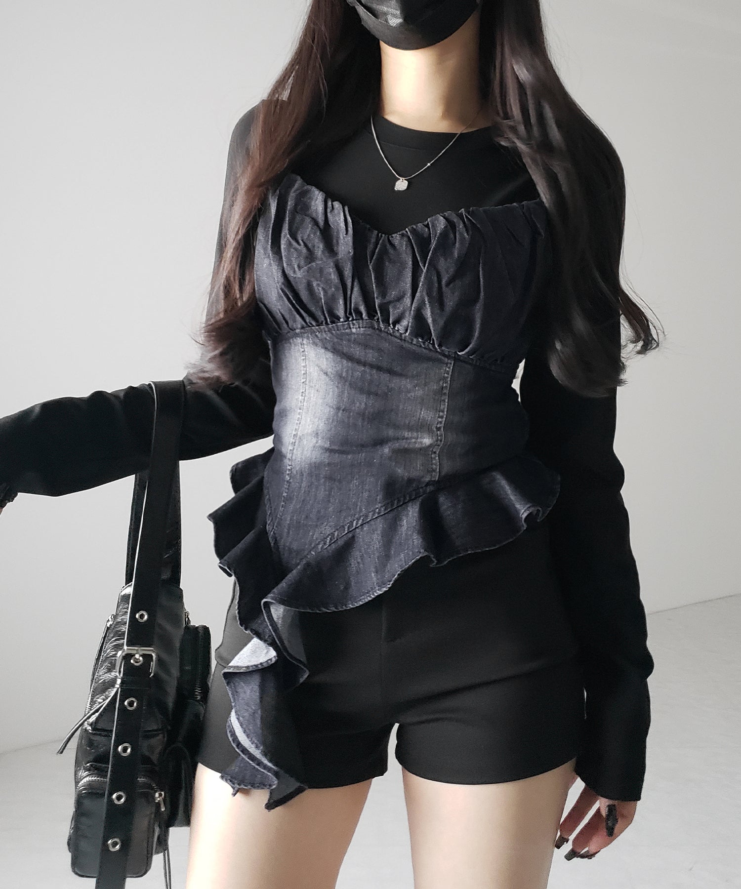 【 2点セット 】ヴィンテージデニムビスチェ & レイヤードTシャツセット / vintage denim bustier & layered T-shirts set