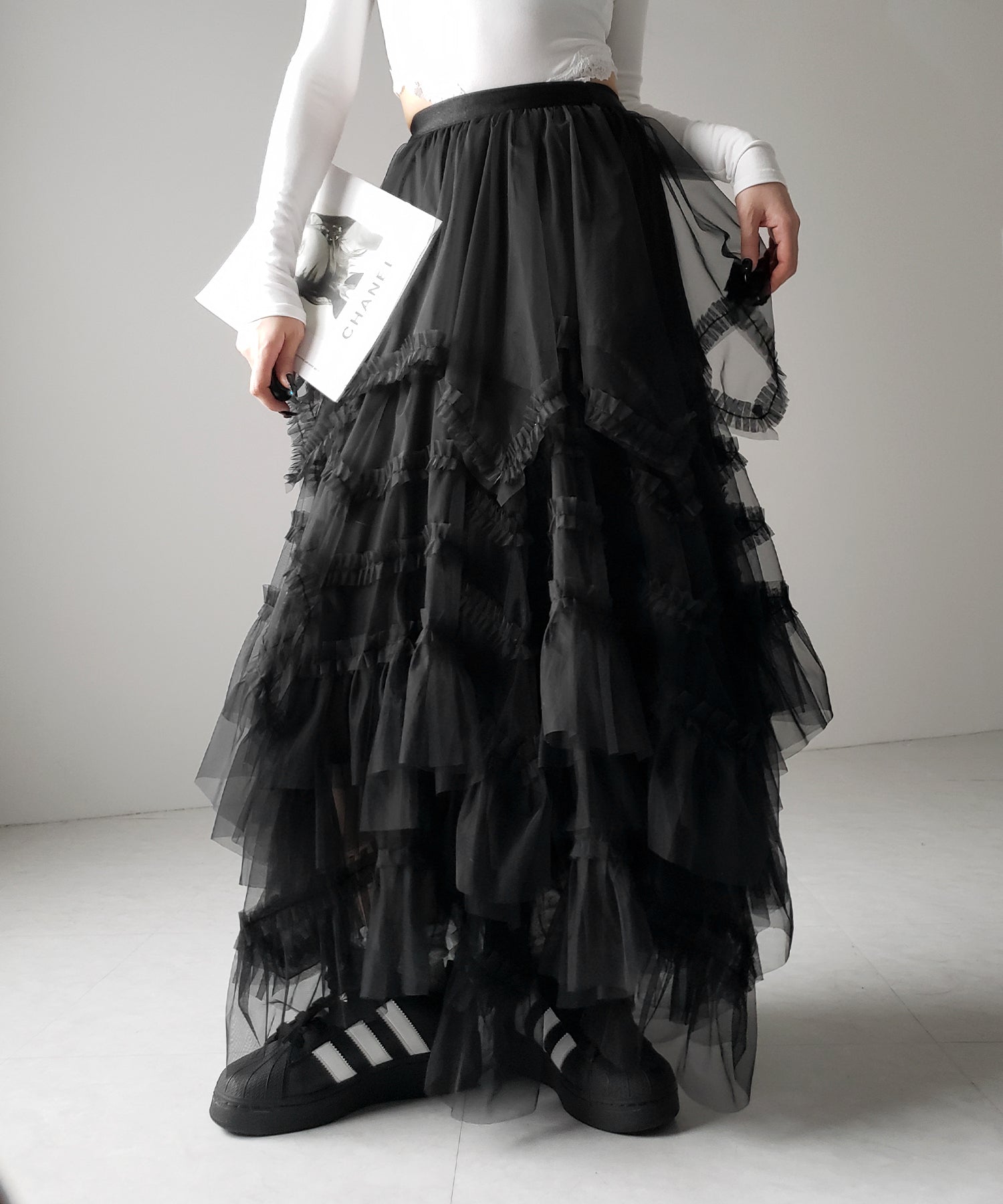 レイヤードボリュームフリルチュールスカート / layered volume frill tulle skirt
