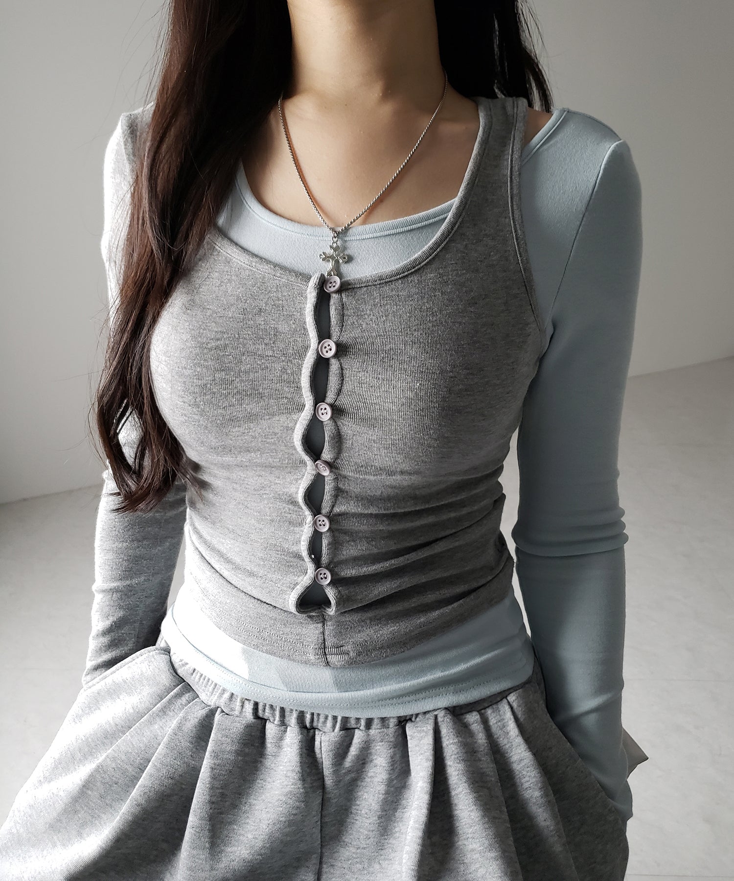 【 2color 】ブロッキングセットレイヤードトップス / blocking set layered tops