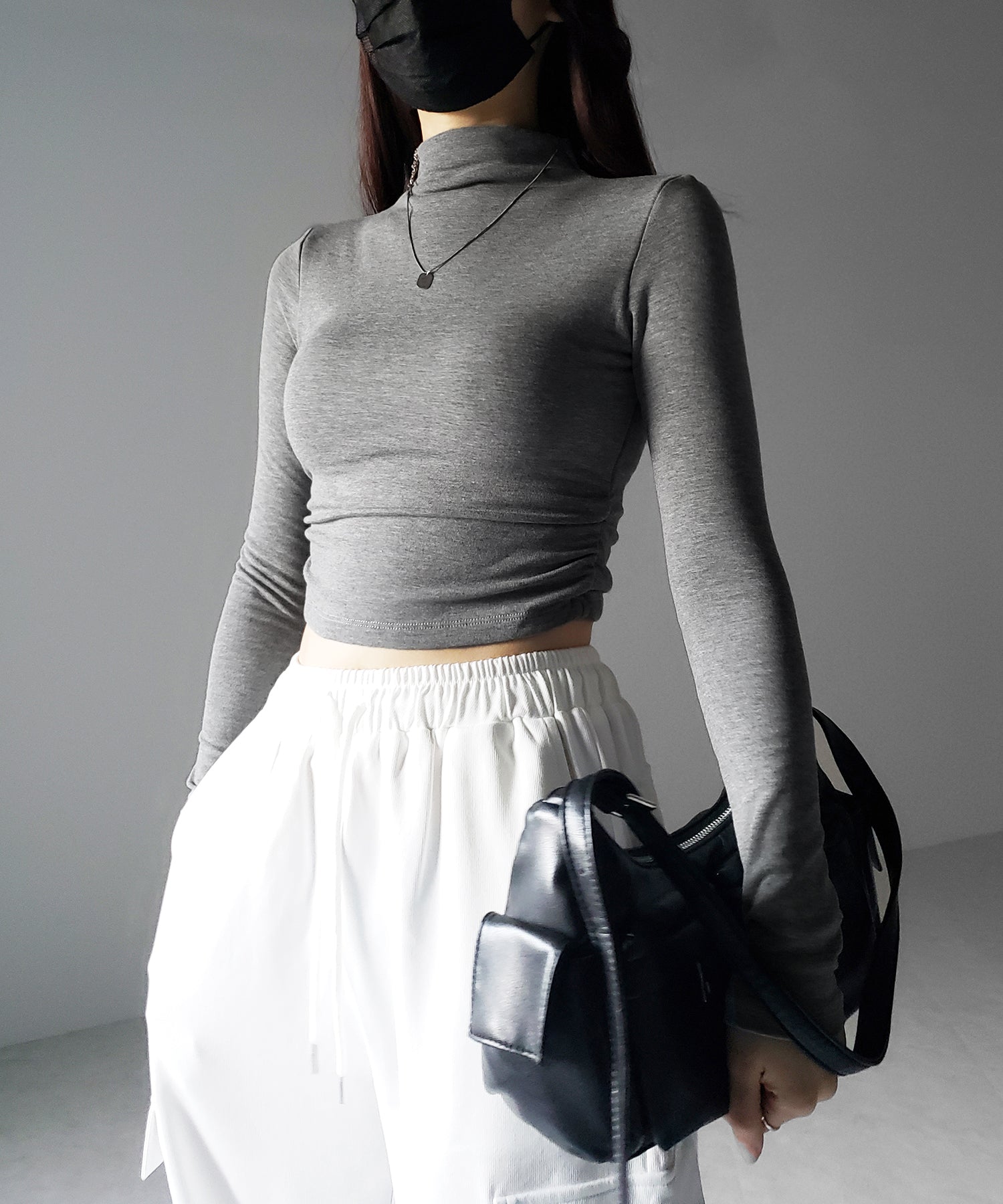 【 カップ付き / 裏起毛 】プチハイネックシャーリングショートカットソートップス