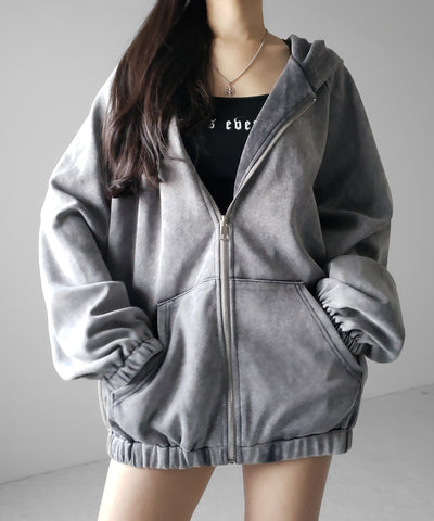 ピグメントヴィンテージ加工ジップアップパーカー / Pigment vintage zip-up hoodie